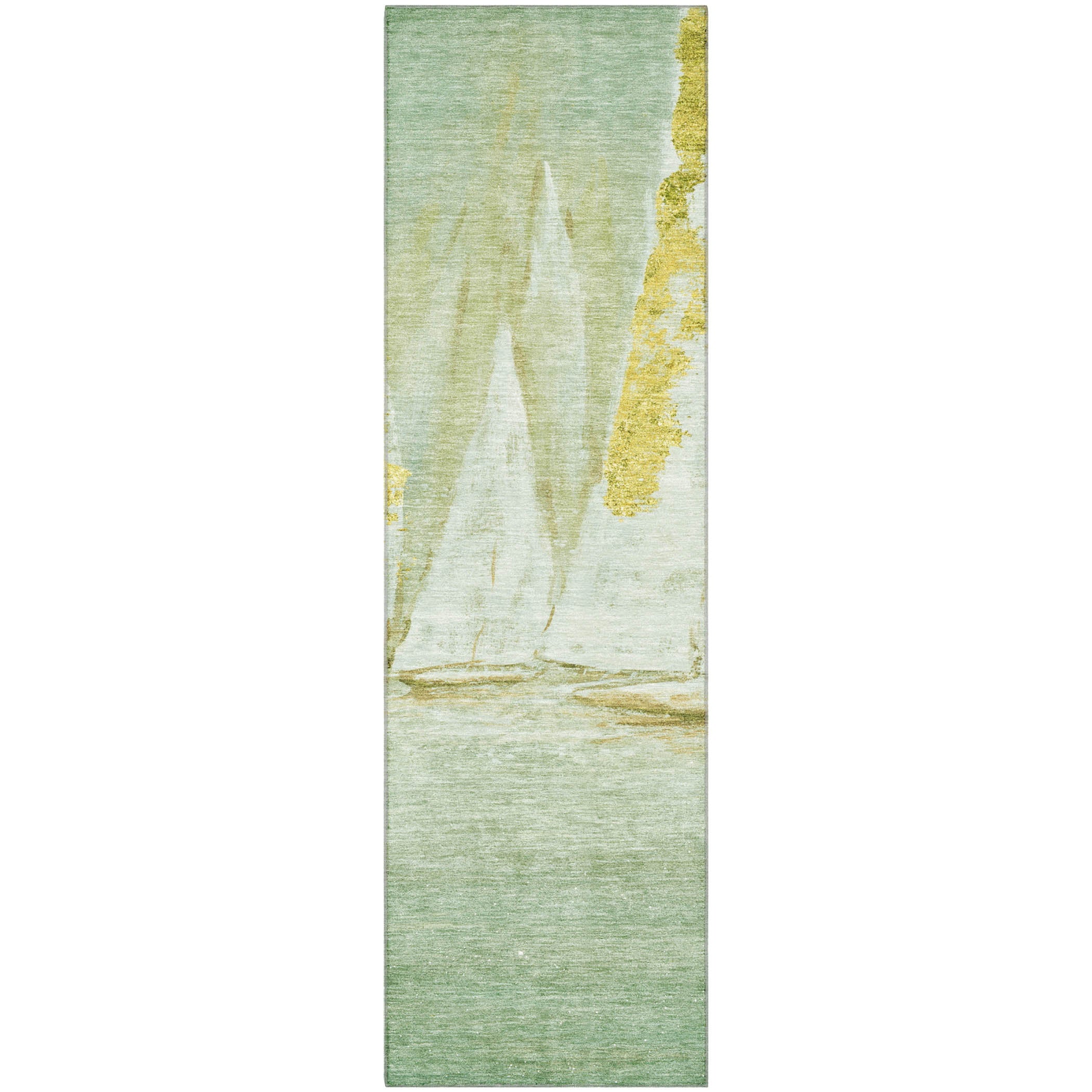 Cairo Machine Washable Transitional Green Rug 2'3" x 7'6" #shape_Runner