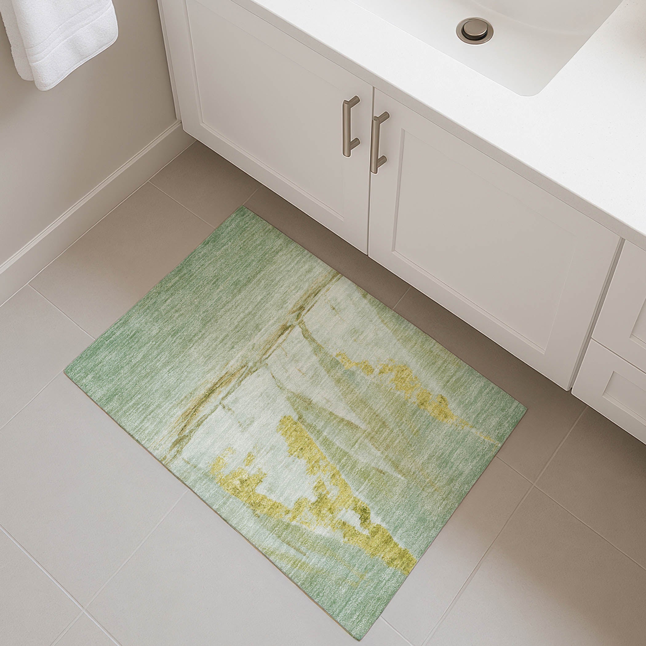Cairo Machine Washable Transitional Green Rug 1'8" x 2'6" #shape_Rectangle