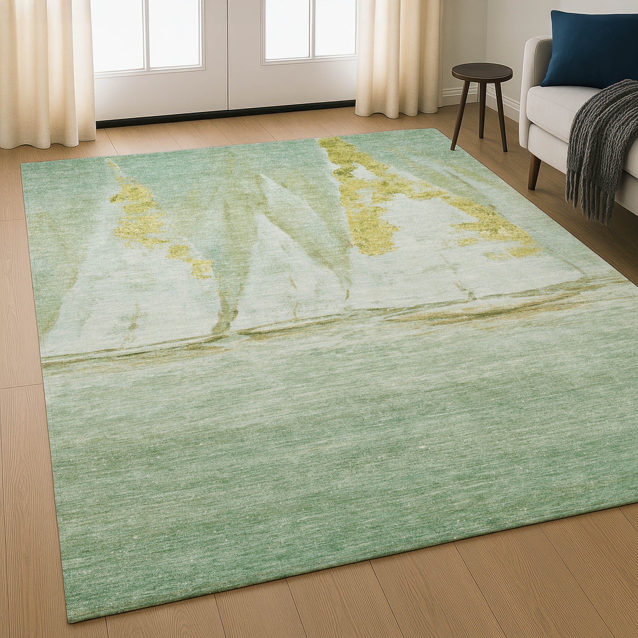 Cairo Machine Washable Transitional Green Rug 2'6" x 3'10" #shape_Rectangle