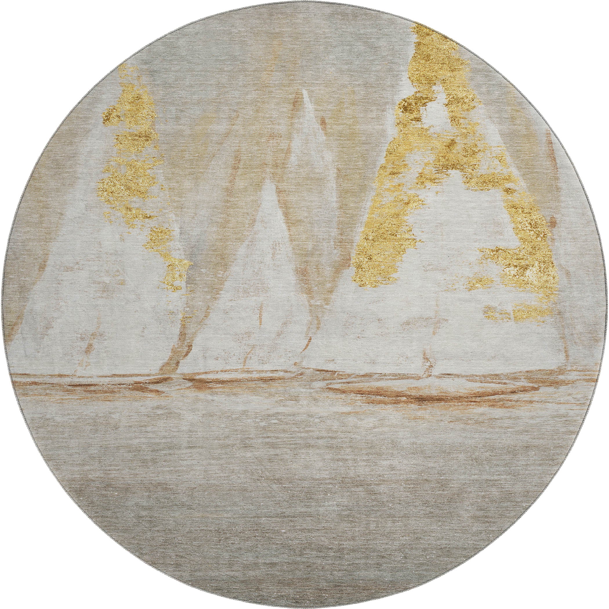 Cairo Machine Washable Transitional Taupe Brown Rug 8' x 8' #shape_Round