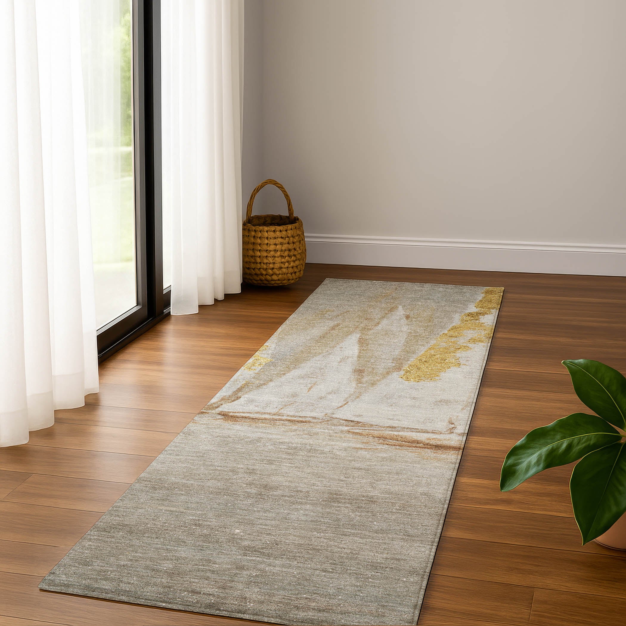 Cairo Machine Washable Transitional Taupe Brown Rug 2'3" x 7'6" #shape_Runner