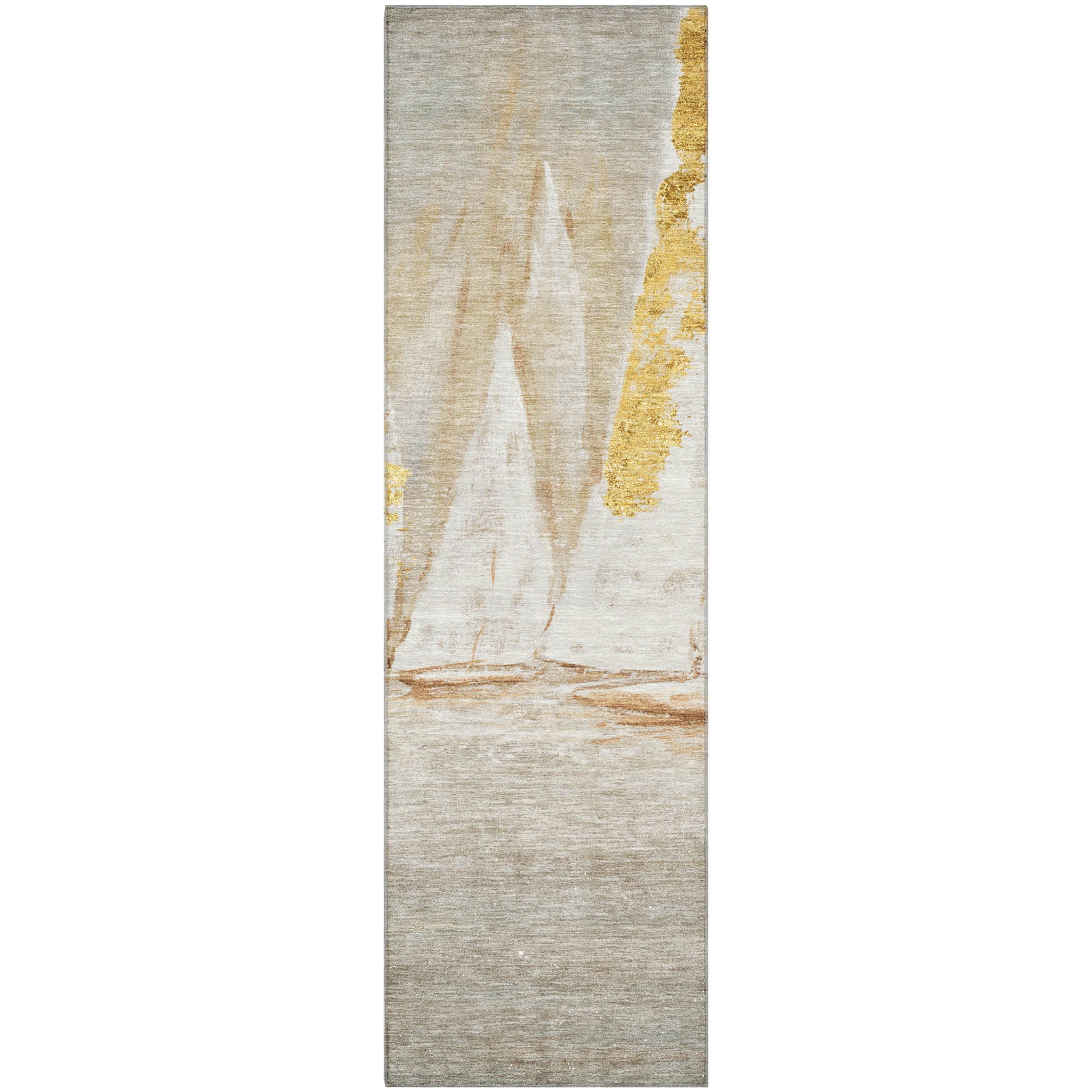 Cairo Machine Washable Transitional Taupe Brown Rug 2'3" x 7'6" #shape_Runner