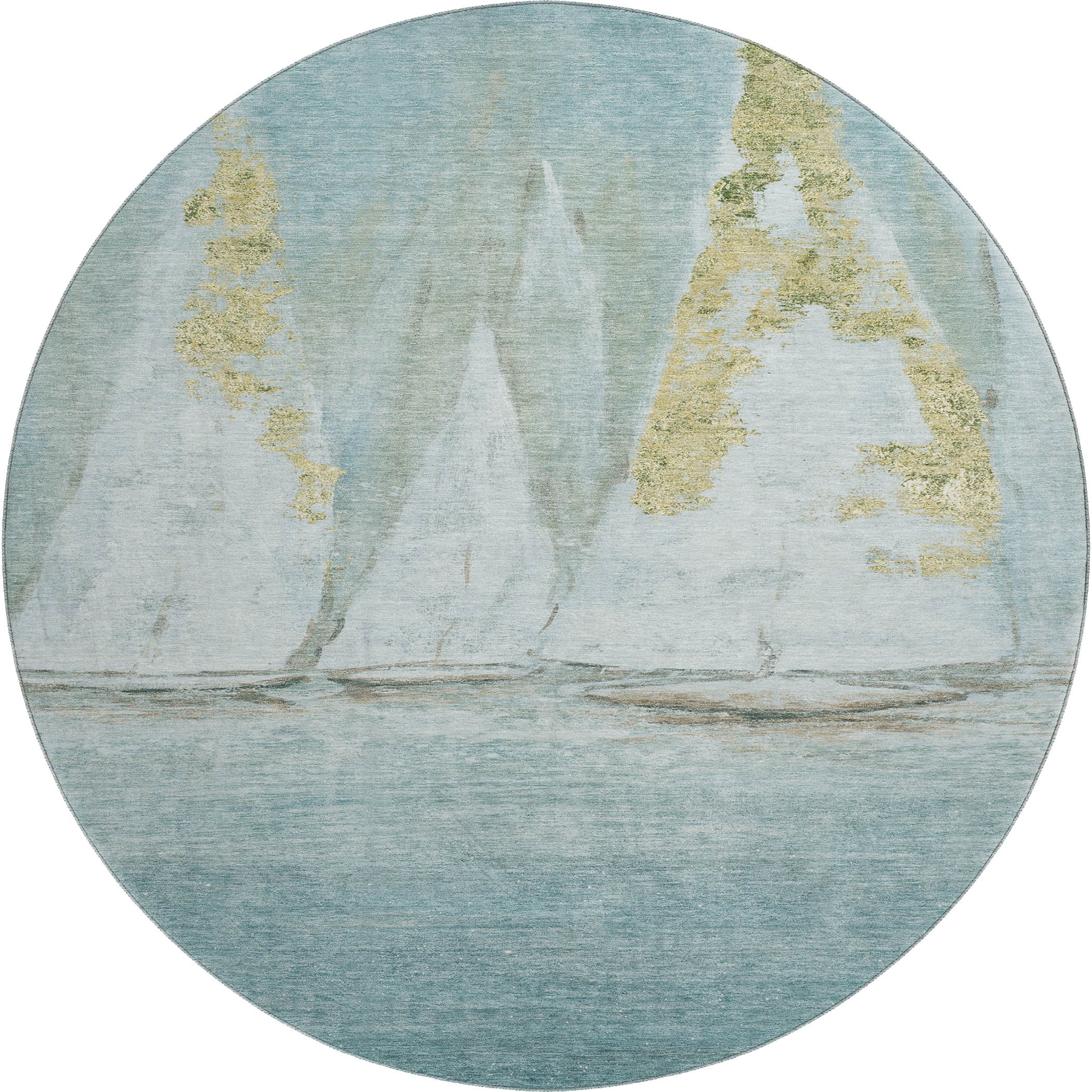 Cairo Machine Washable Transitional Teal Rug 8' x 8' #shape_Round