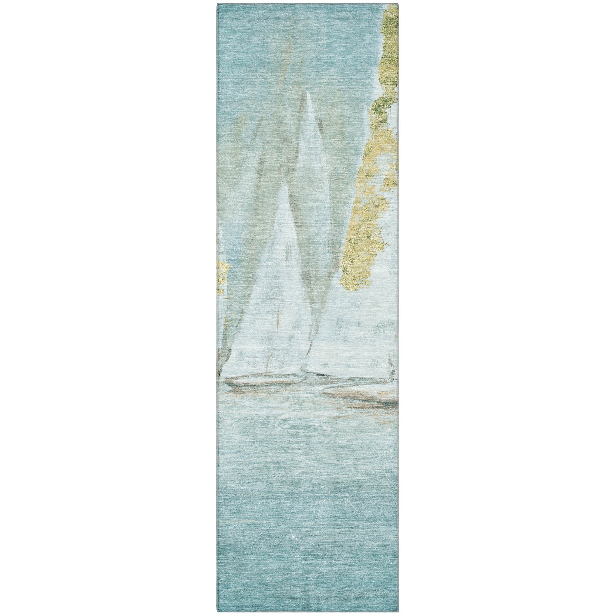 Cairo Machine Washable Transitional Teal Rug 2'3" x 7'6" #shape_Runner