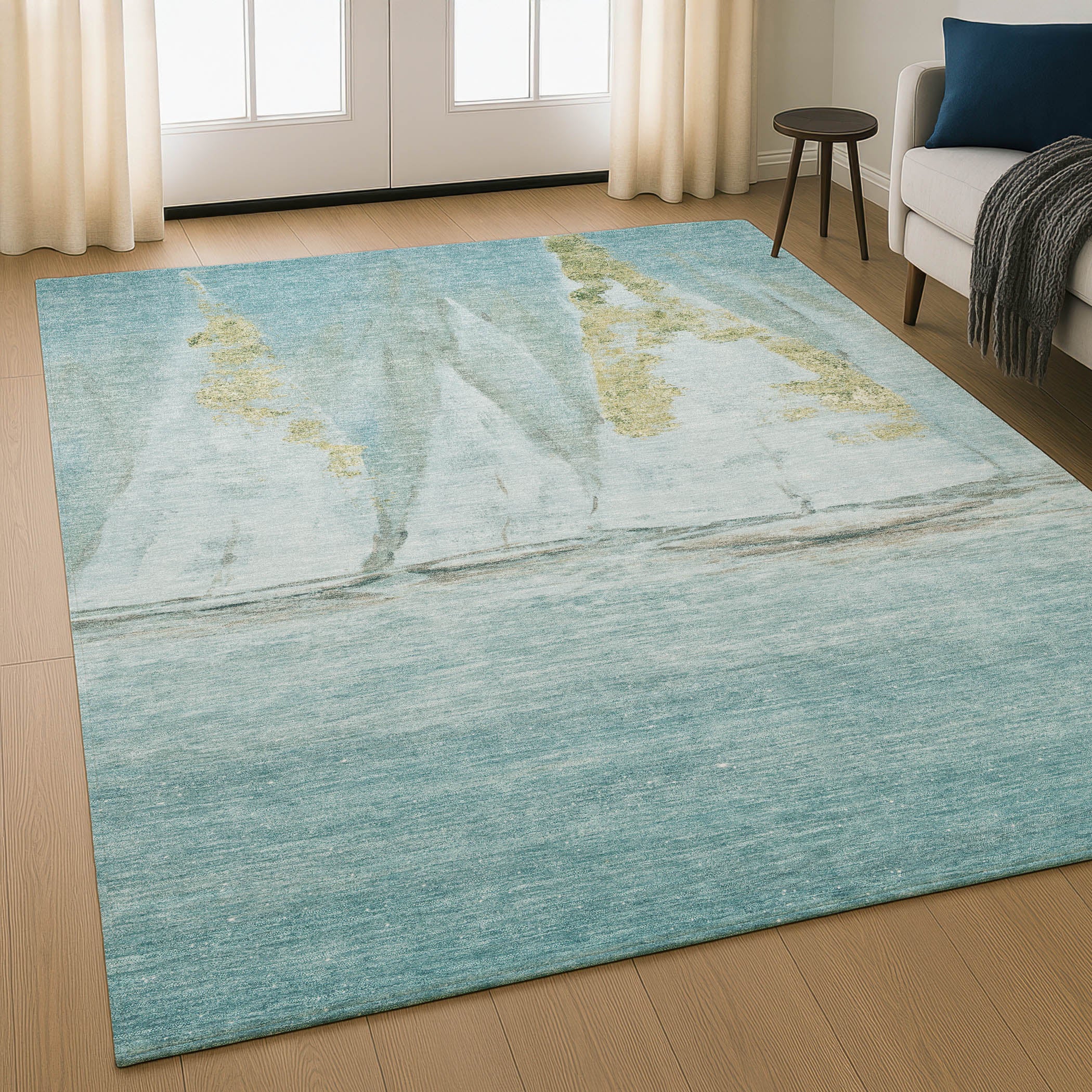 Cairo Machine Washable Transitional Teal Rug 2'6" x 3'10" #shape_Rectangle