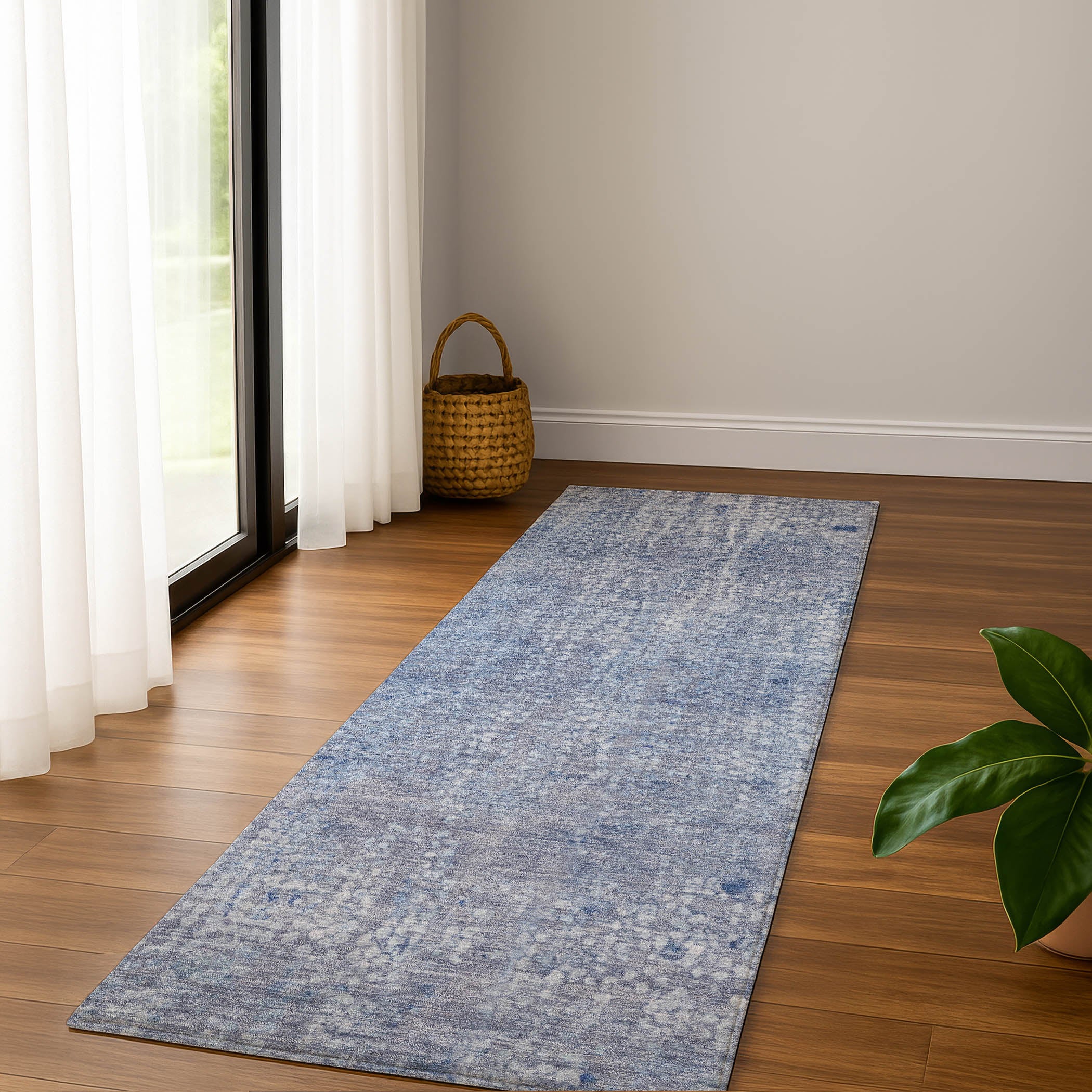 Baku Machine Washable Transitional Blue Rug 2'3" x 7'6" #shape_Runner