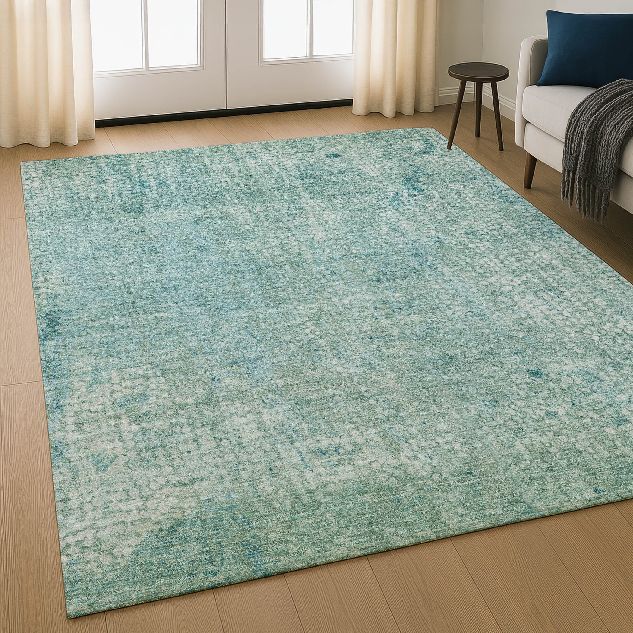 Baku Machine Washable Transitional Teal Rug 2'6" x 3'10" #shape_Rectangle