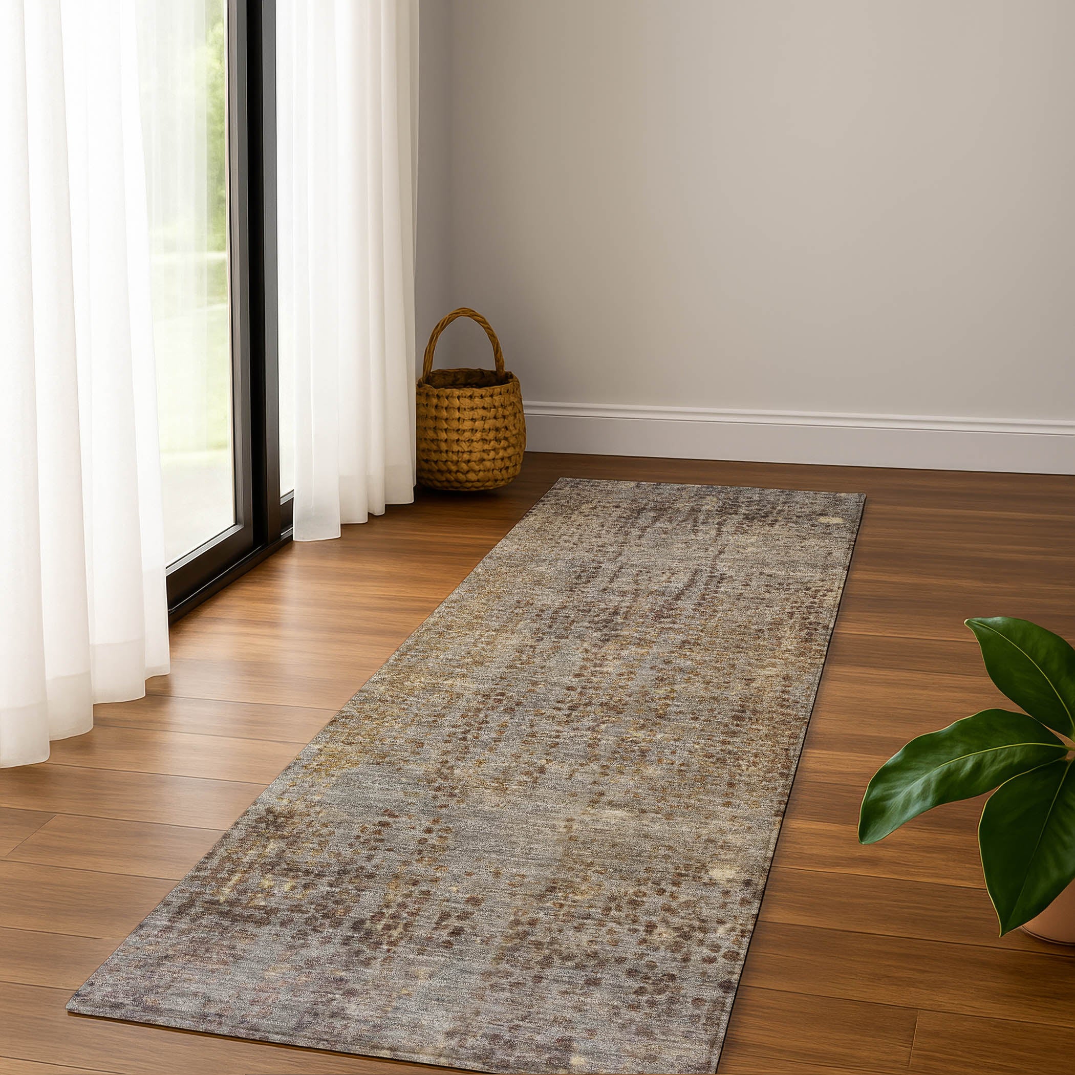Prague Machine Washable Transitional Brown Rug 2'3" x 7'6" #shape_Runner