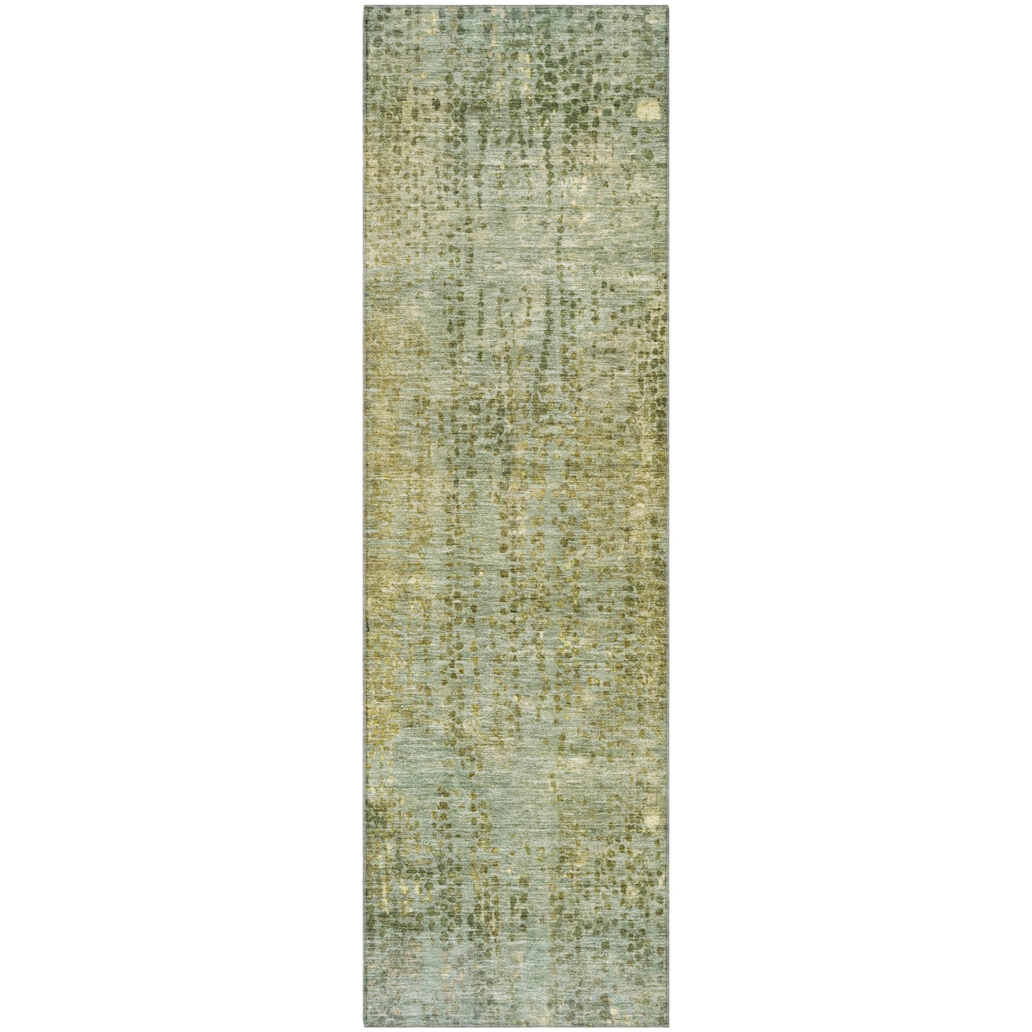Prague Machine Washable Transitional Green Rug 2'3" x 7'6" #shape_Runner