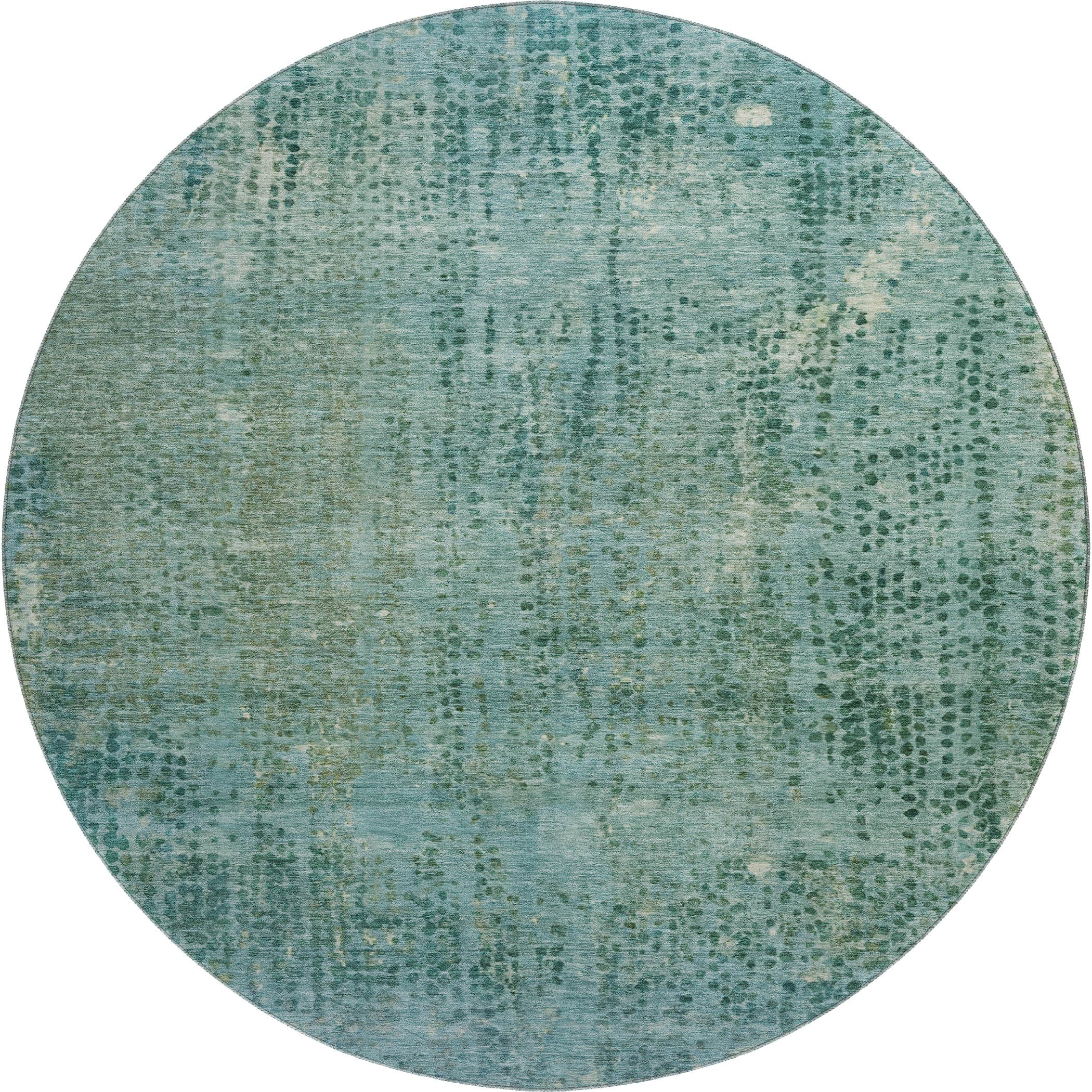Prague Machine Washable Transitional Teal Rug 8' x 8' #shape_Round