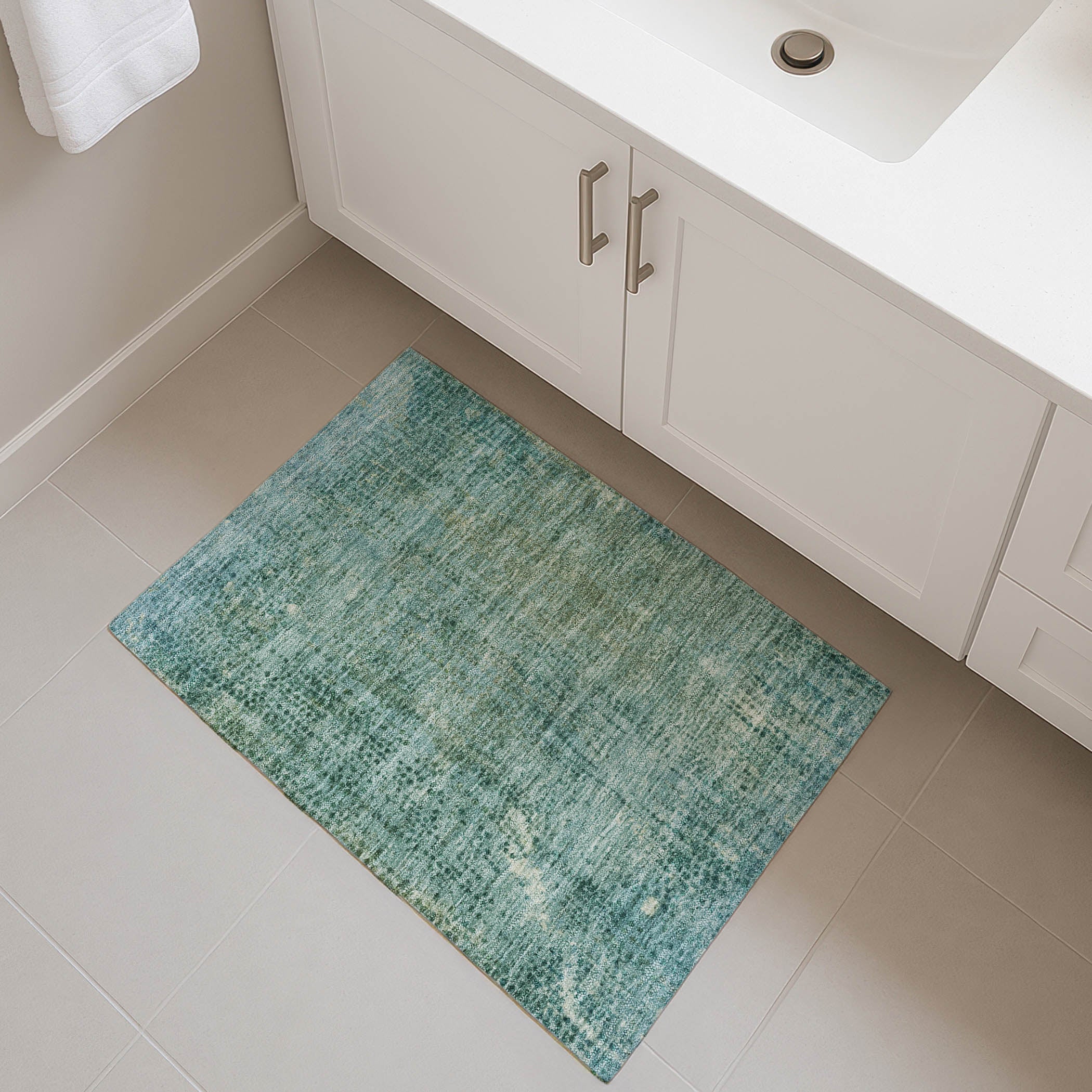 Prague Machine Washable Transitional Teal Rug 1'8" x 2'6" #shape_Rectangle