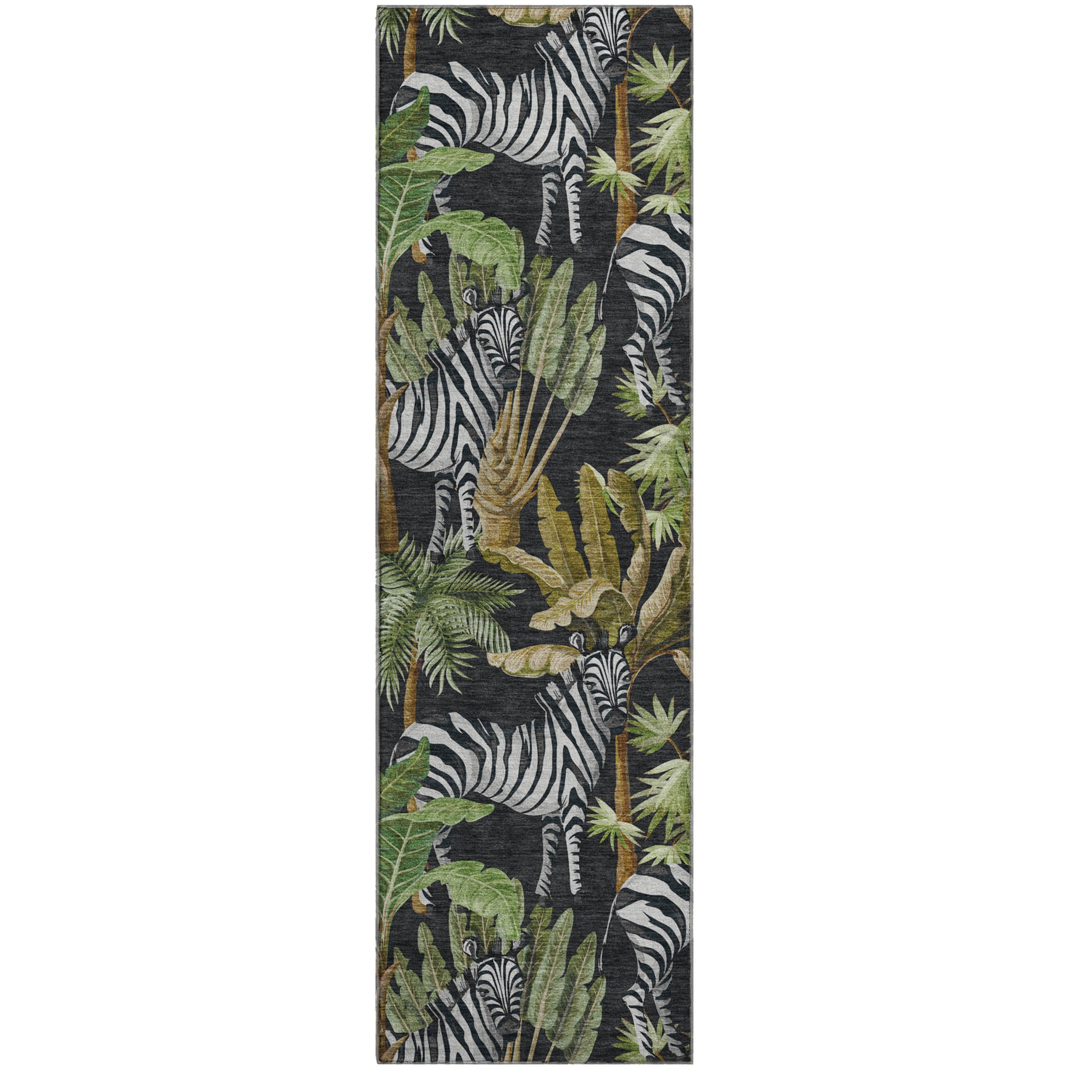 Ghent Machine Washable Tropical Midnight Black Rug 2'3" x 7'6" #shape_Runner