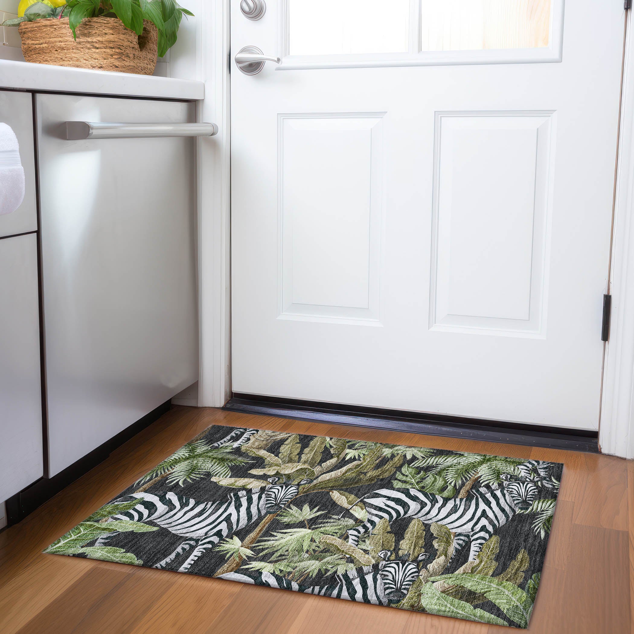Ghent Machine Washable Tropical Midnight Black Rug 1'8" x 2'6" #shape_Rectangle