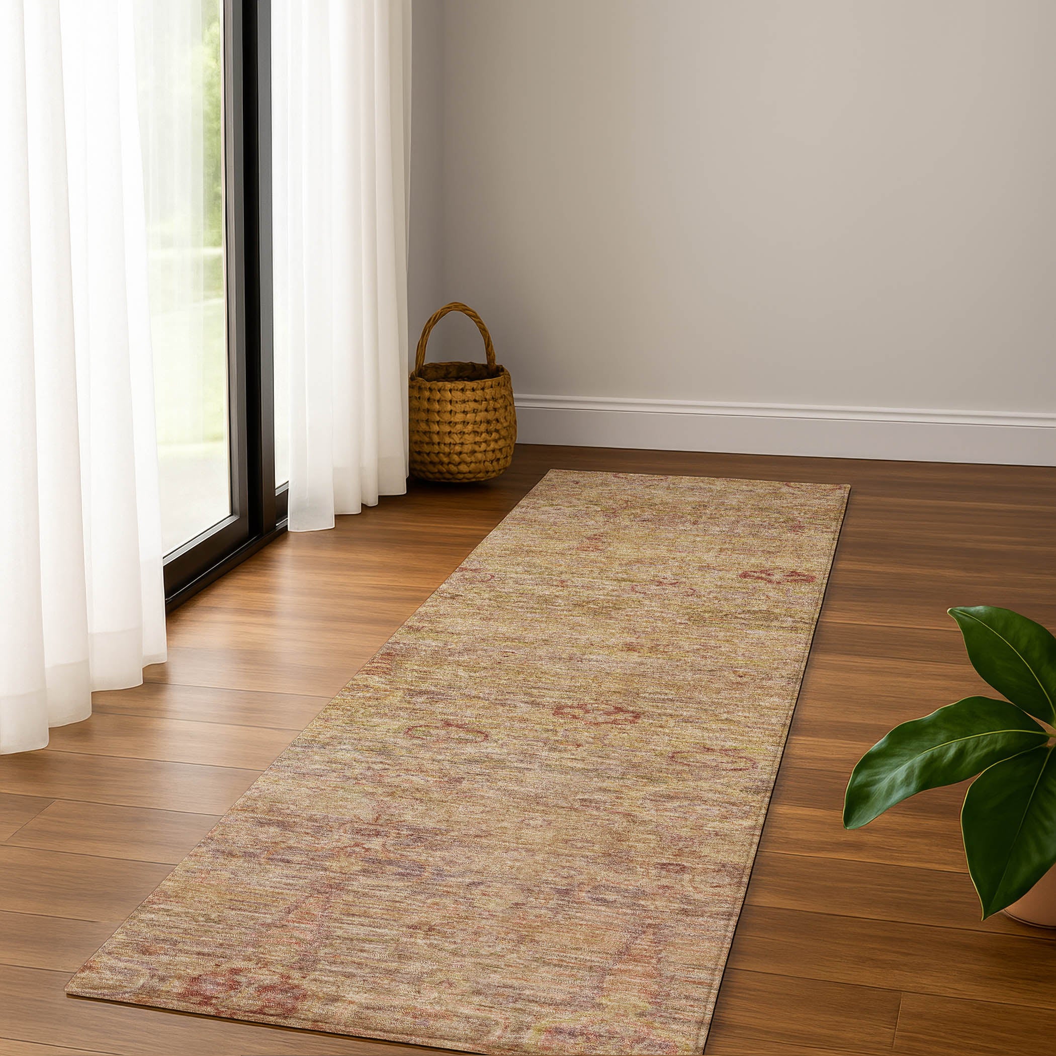 Salzburg Machine Washable Traditional Coral Orange Rug 2'3" x 7'6" #shape_Runner