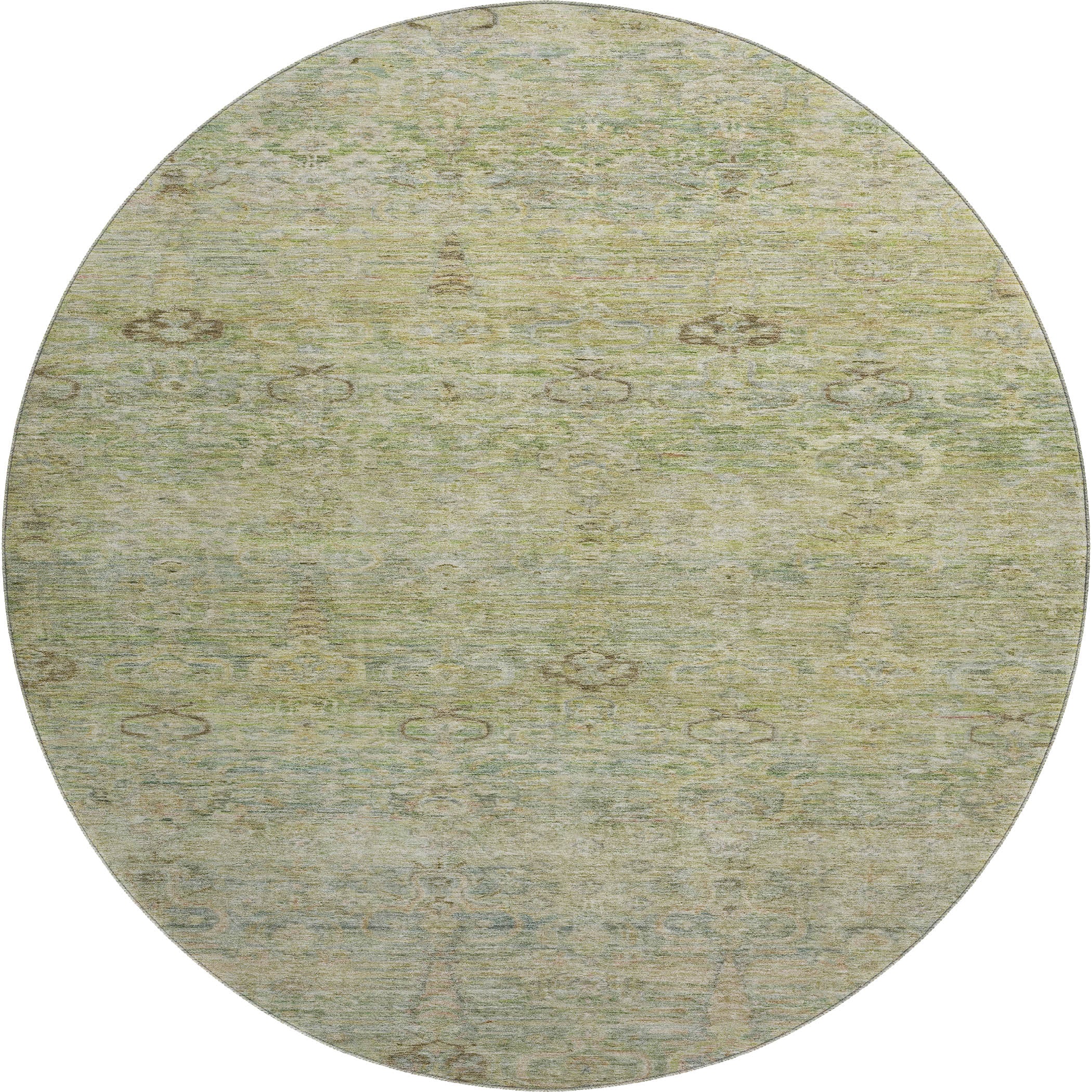 Salzburg Machine Washable Traditional Green Rug 8' x 8' #shape_Round