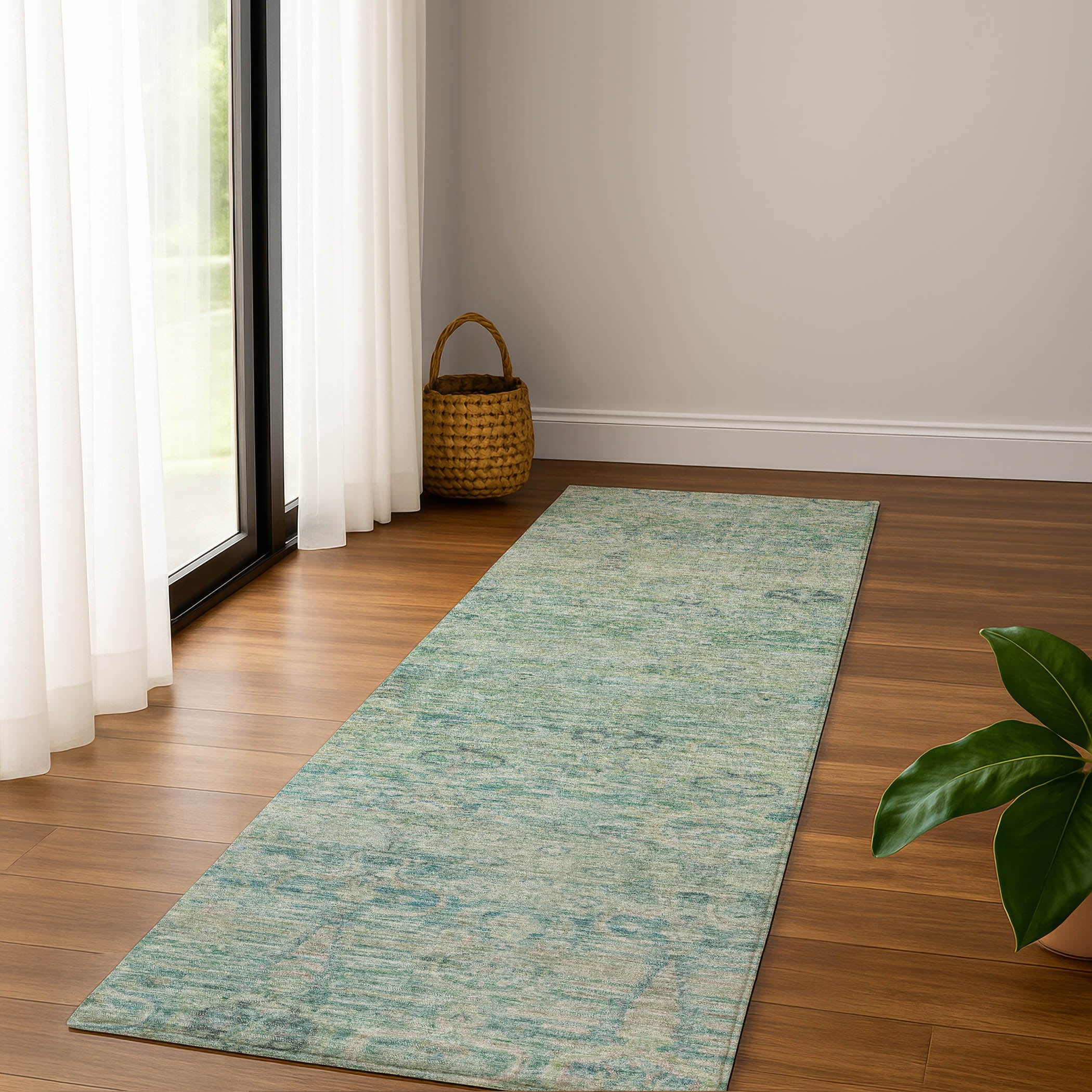 Salzburg Machine Washable Traditional Teal Rug 2'3" x 7'6" #shape_Runner