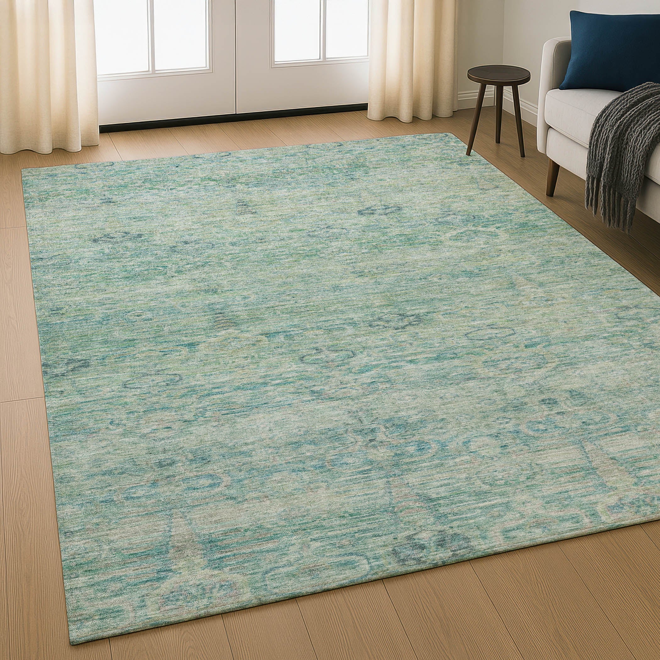 Salzburg Machine Washable Traditional Teal Rug 2'6" x 3'10" #shape_Rectangle