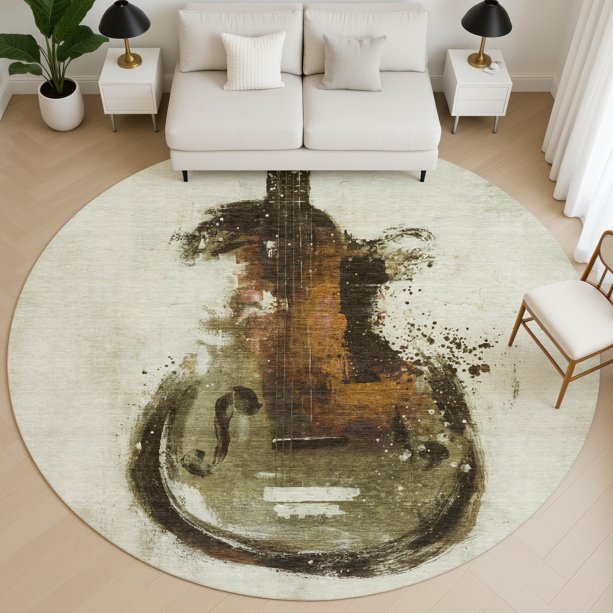 Reykjavik Machine Washable Transitional Brown Rug 8' x 8' #shape_Round