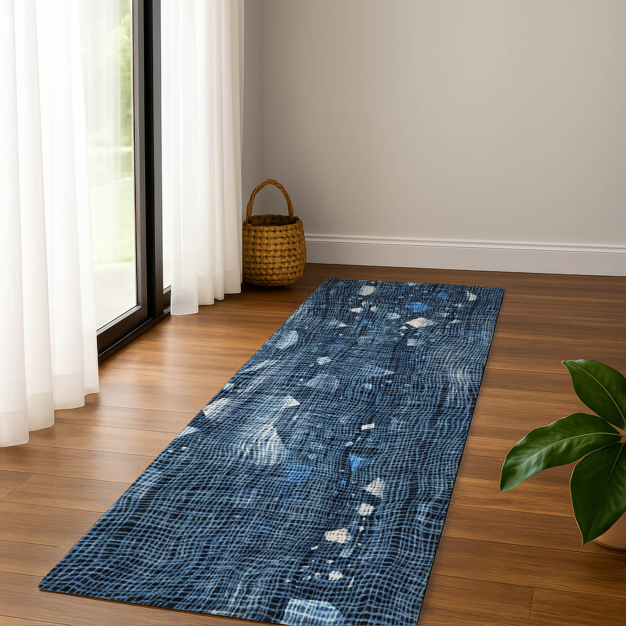 Seville Machine Washable Transitional Blue Rug 2'3" x 7'6" #shape_Runner