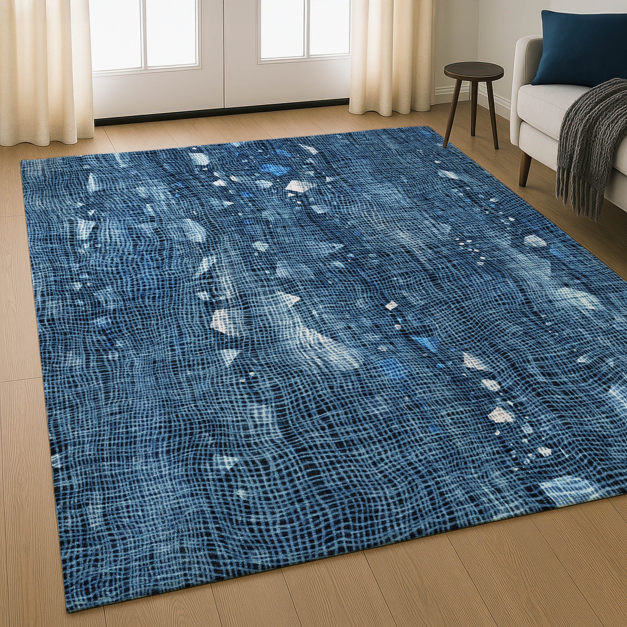 Seville Machine Washable Transitional Blue Rug 2'6" x 3'10" #shape_Rectangle