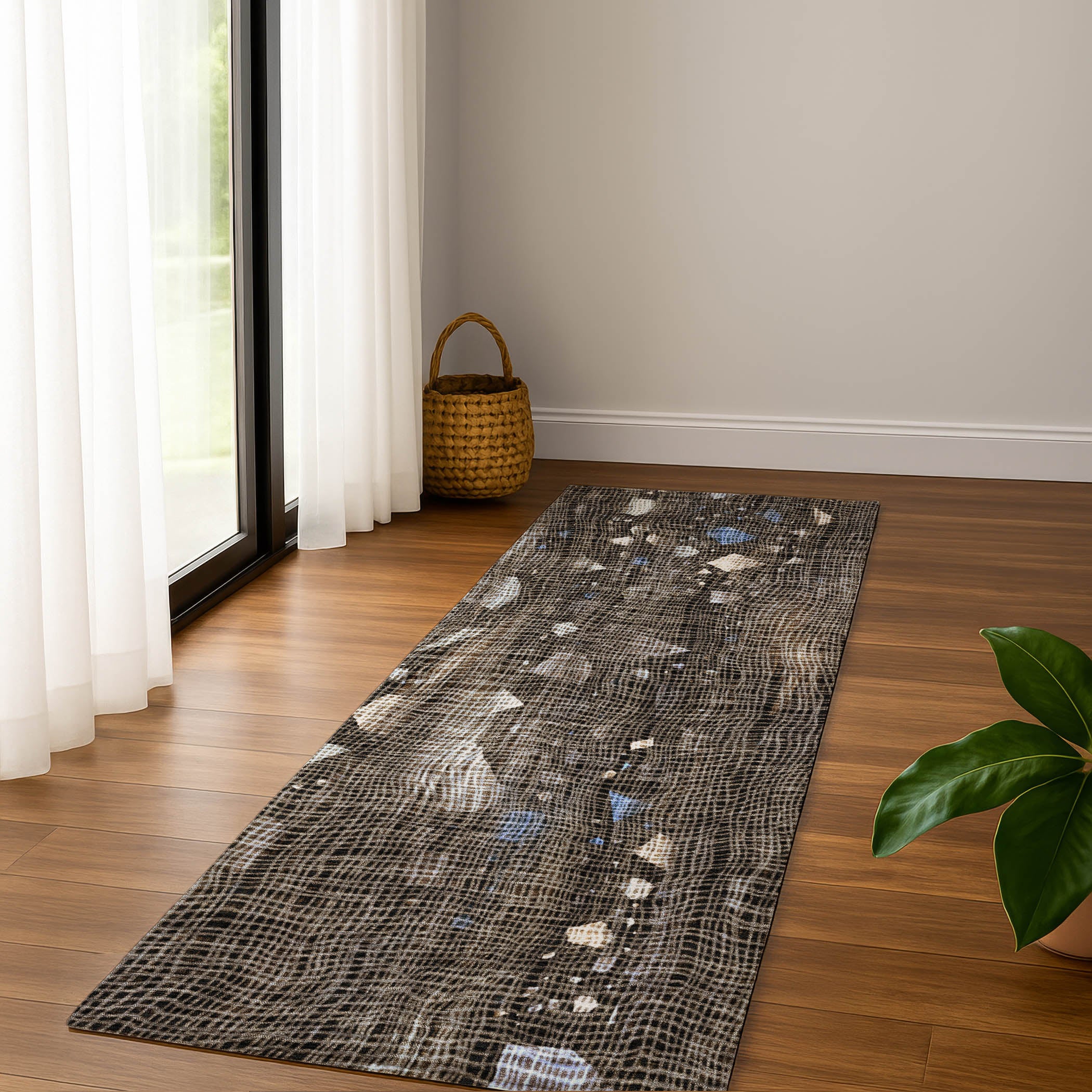 Seville Machine Washable Transitional Chocolate Brown Rug 2'3" x 7'6" #shape_Runner