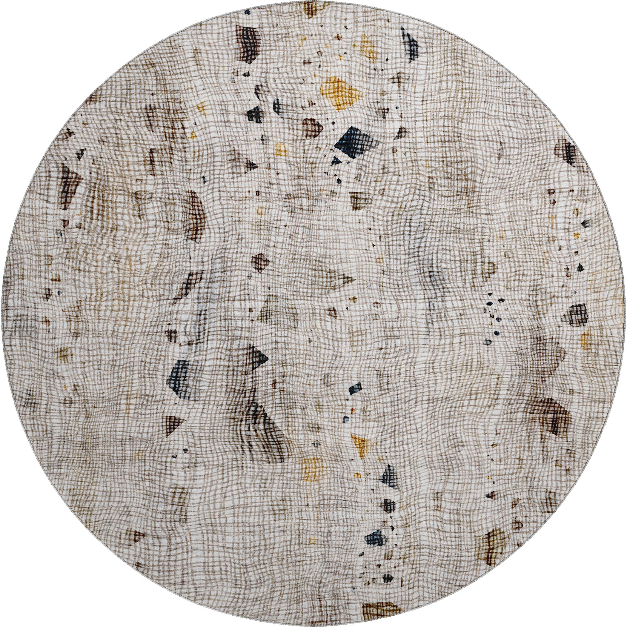 Seville Machine Washable Transitional Linen Ivory Rug 8' x 8' #shape_Round