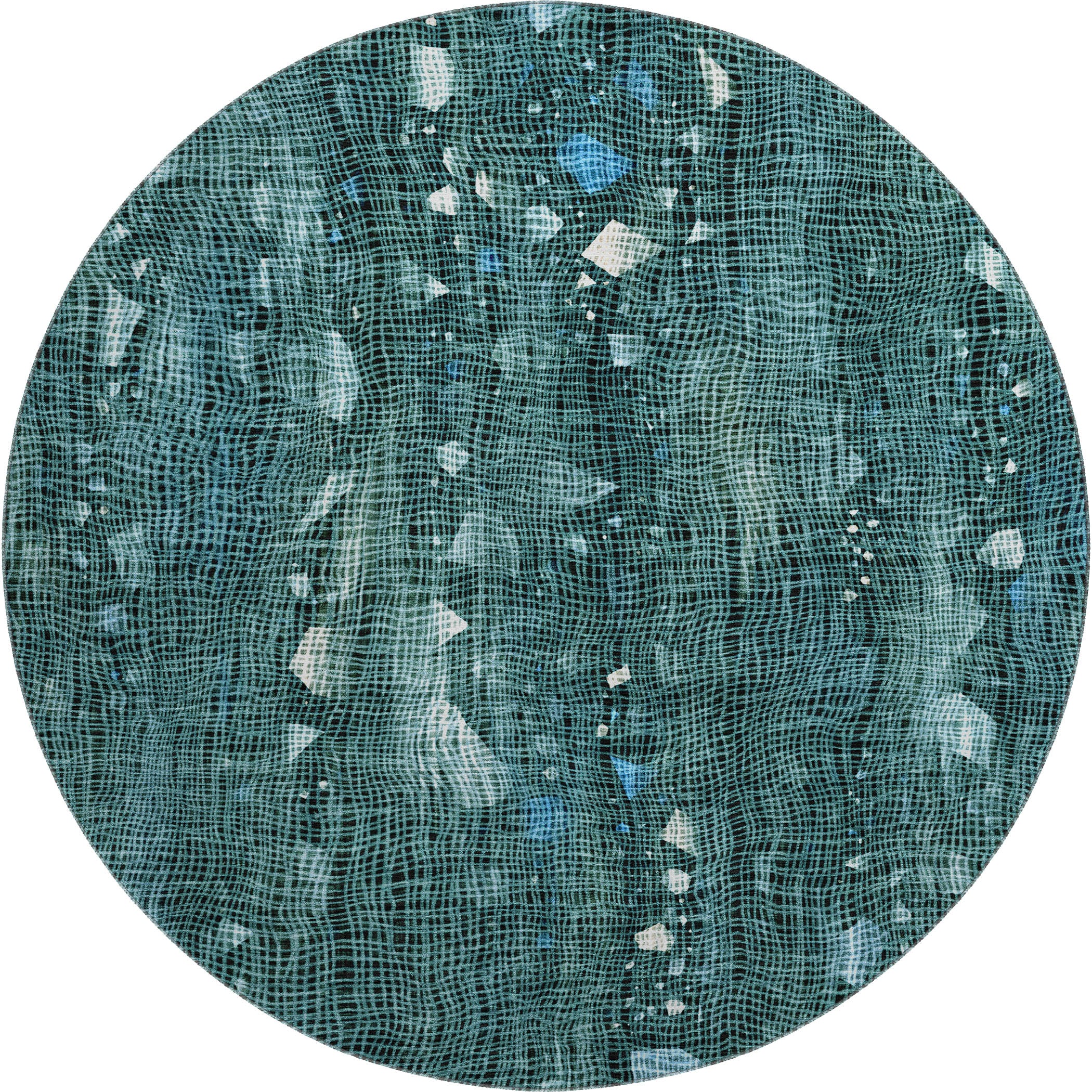 Seville Machine Washable Transitional Teal Rug 8' x 8' #shape_Round