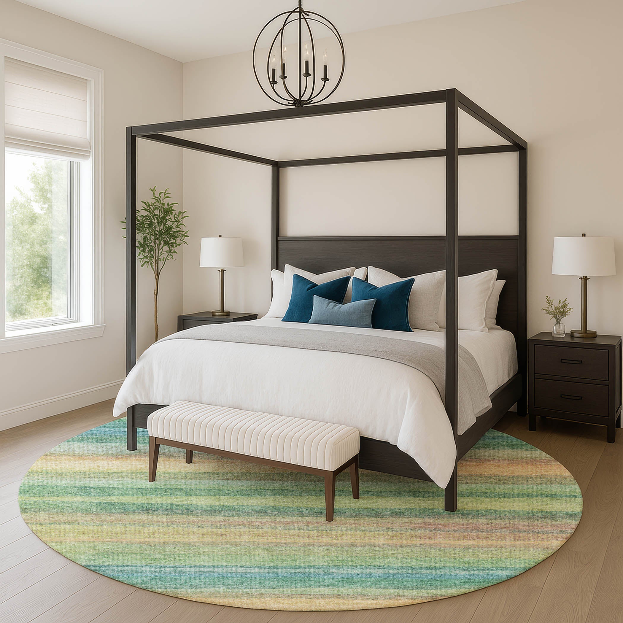 Athens Machine Washable Transitional Aloe Green Rug 8' x 8' #shape_Round
