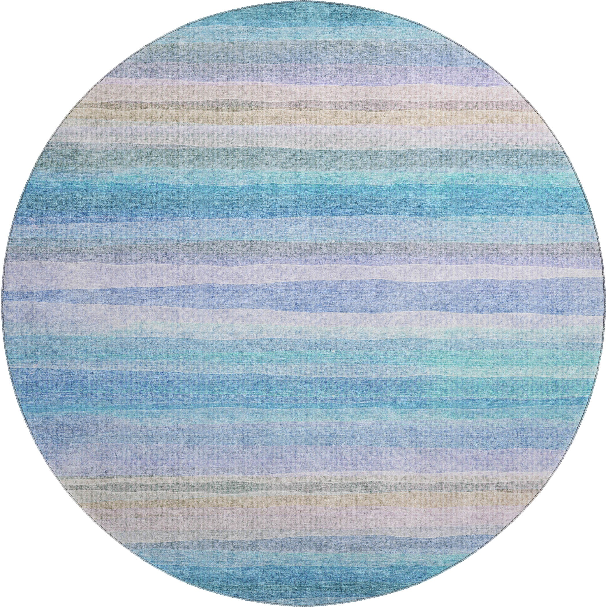 Athens Machine Washable Transitional Aqua Teal Rug 8' x 8' #shape_Round