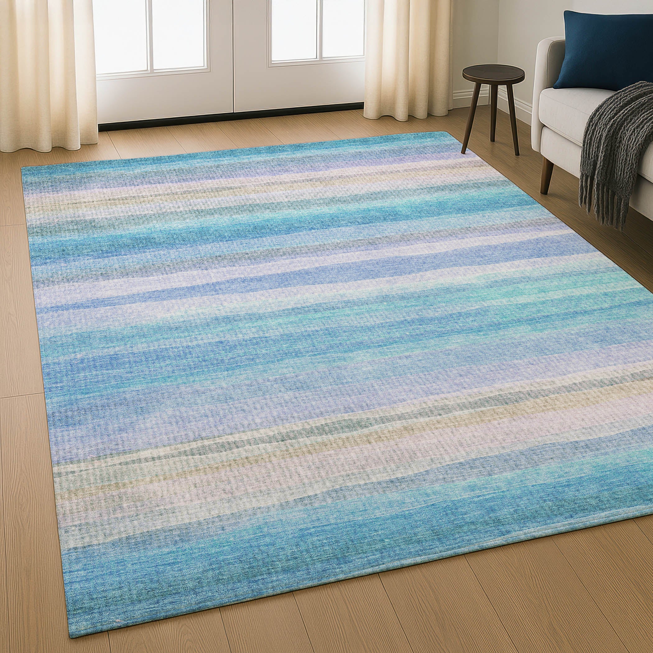 Athens Machine Washable Transitional Aqua Teal Rug 2'6" x 3'10" #shape_Rectangle