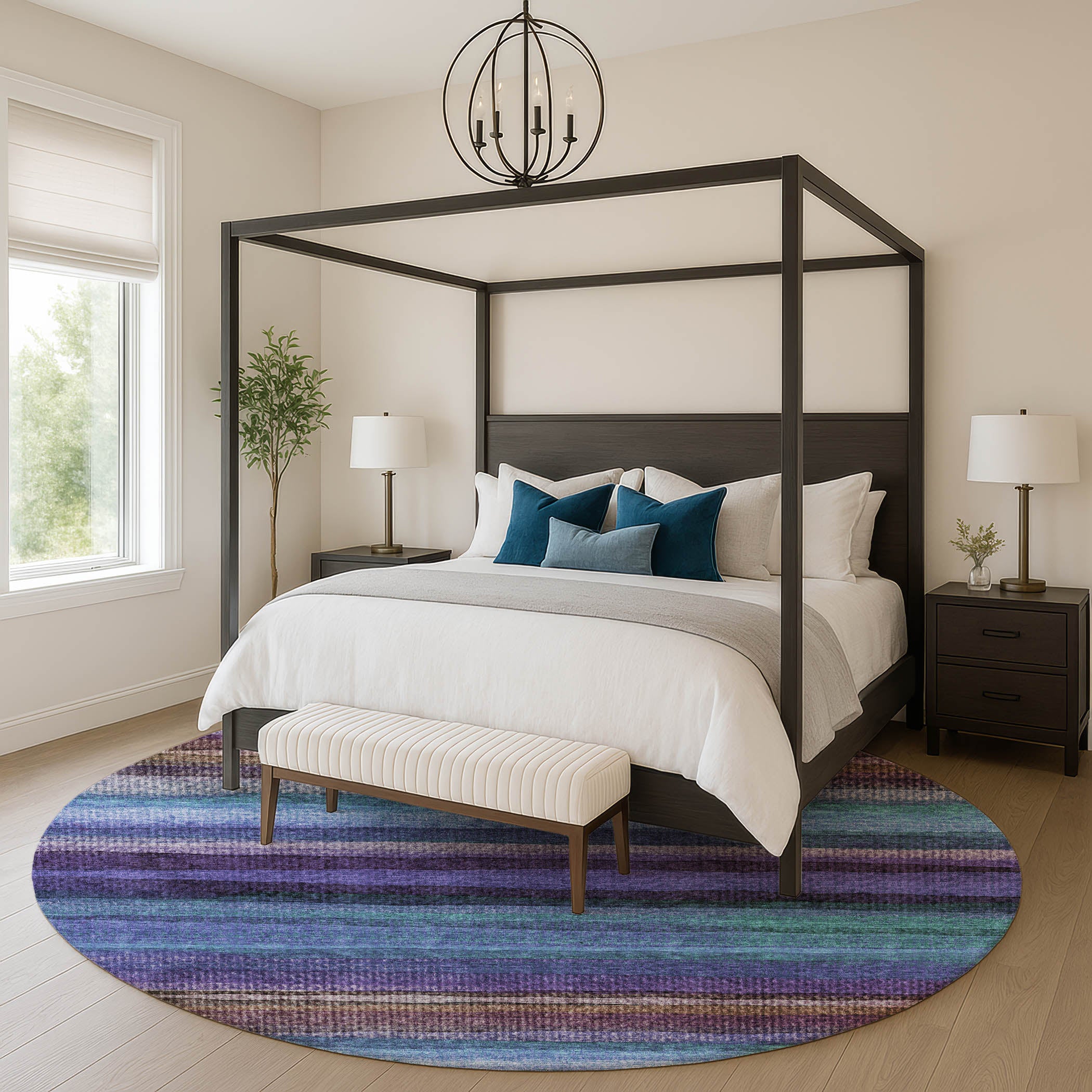 Athens Machine Washable Transitional Blue Rug 8' x 8' #shape_Round