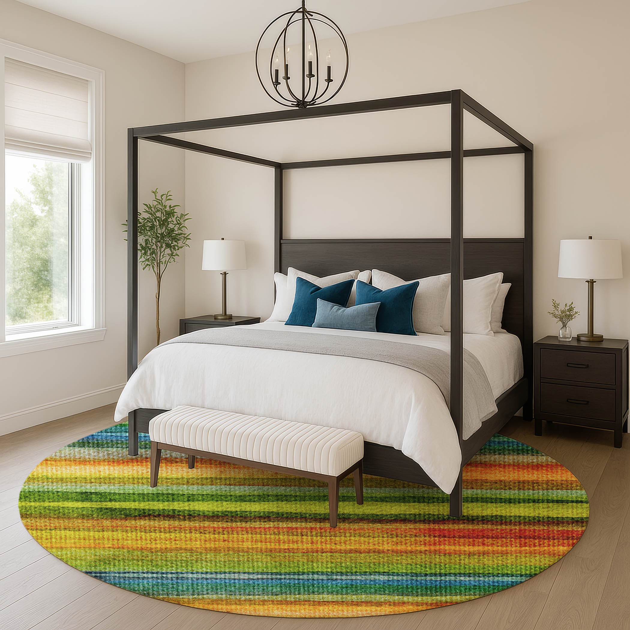 Athens Machine Washable Transitional Green Rug 8' x 8' #shape_Round