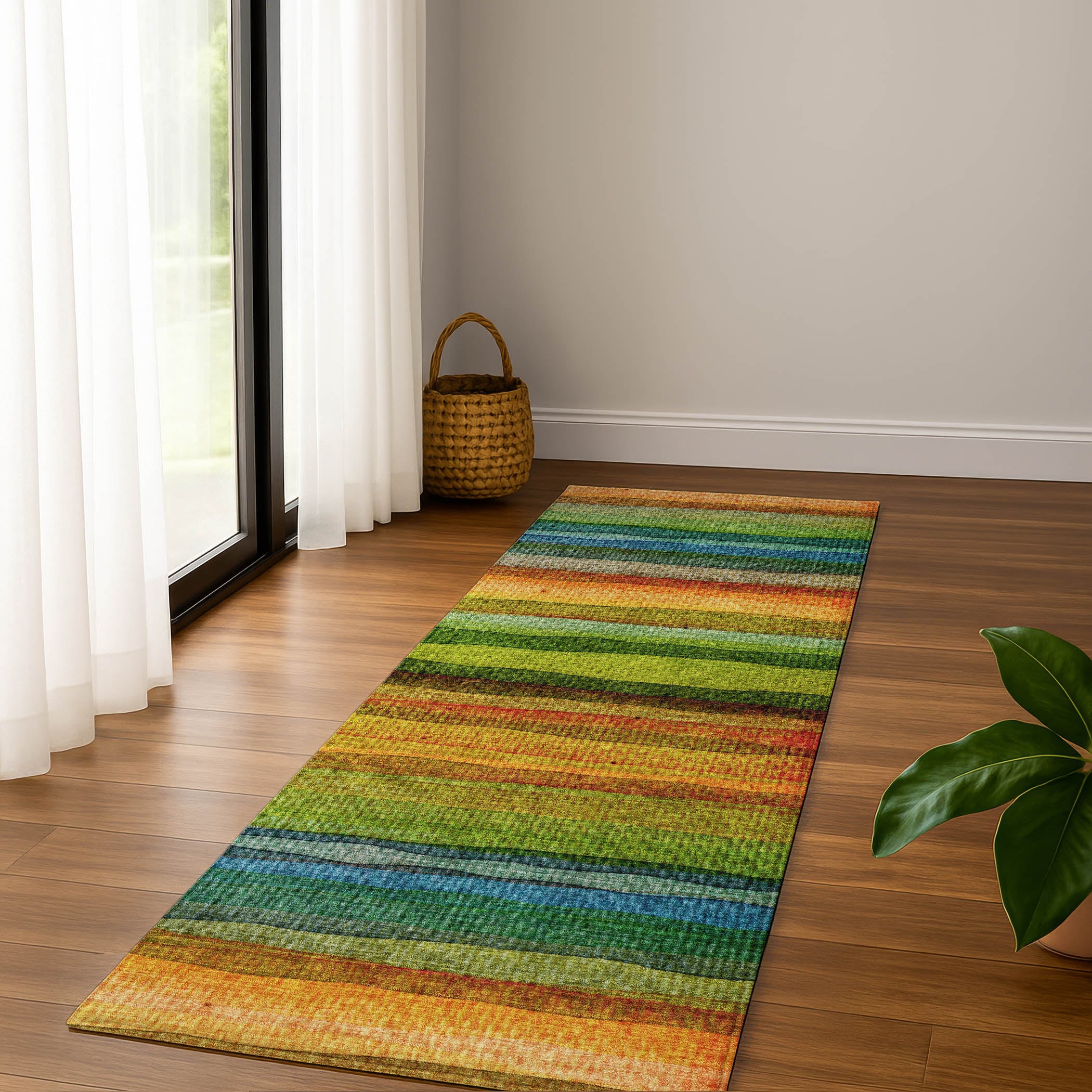 Athens Machine Washable Transitional Green Rug 2'3" x 7'6" #shape_Runner