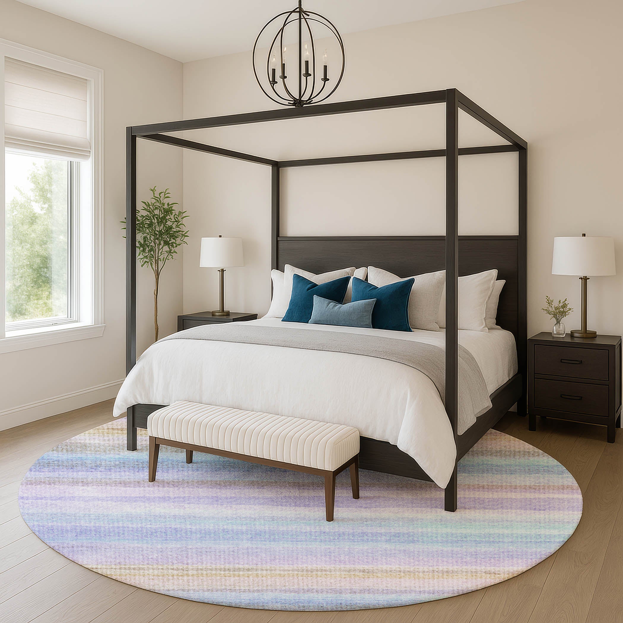 Athens Machine Washable Transitional Lavender Purple Rug 8' x 8' #shape_Round