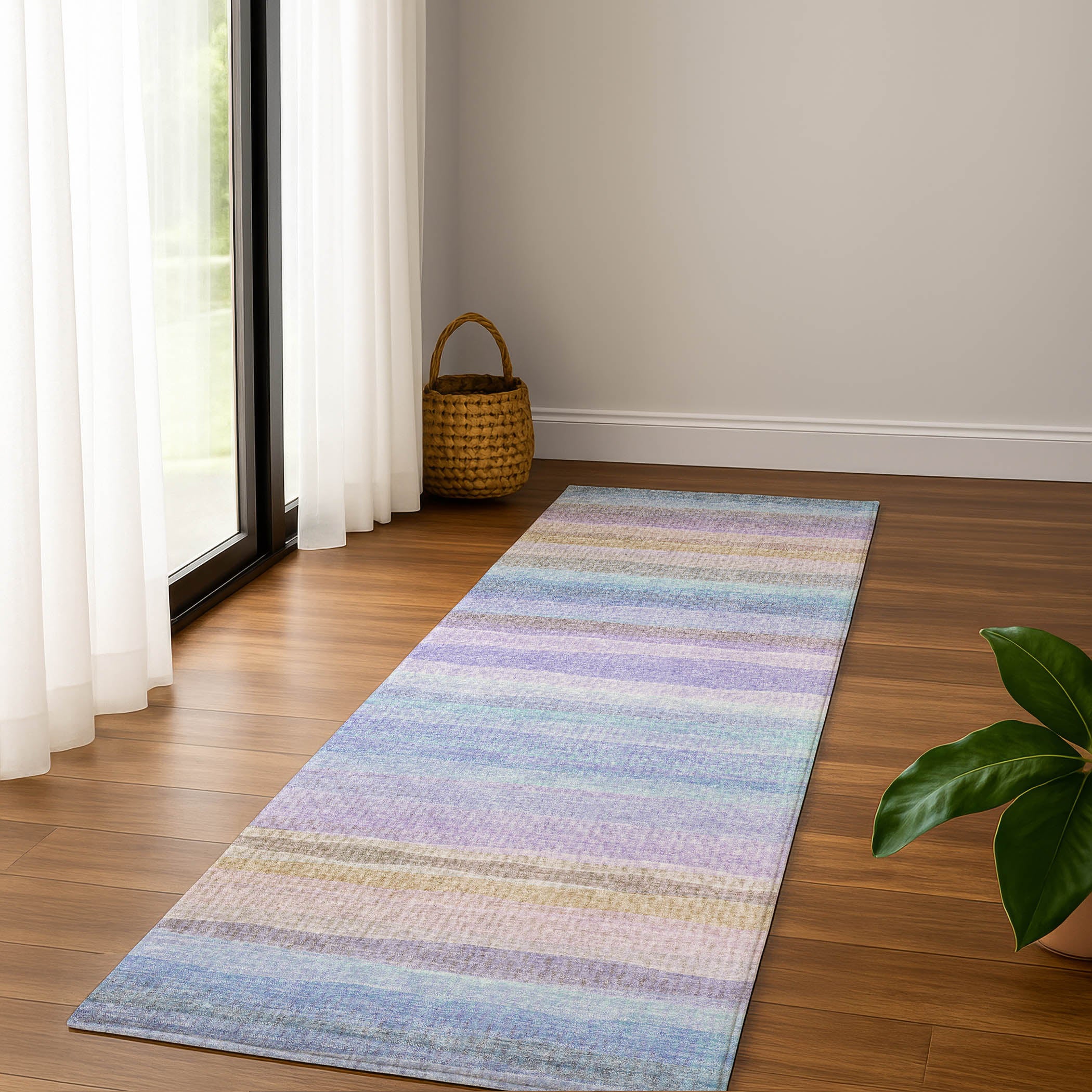 Athens Machine Washable Transitional Lavender Purple Rug 2'3" x 7'6" #shape_Runner