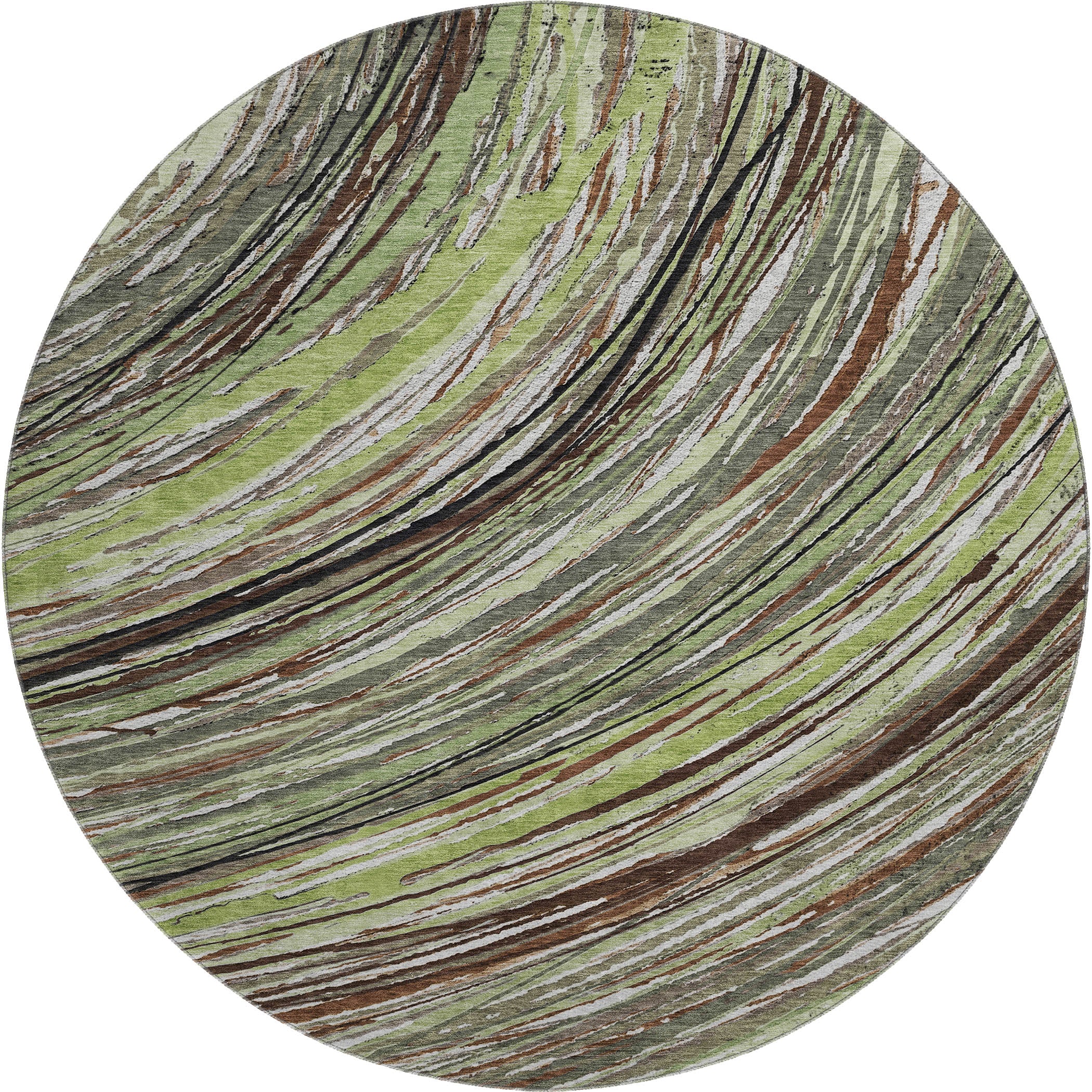 Tbilisi Machine Washable Transitional Aloe Green Rug 8' x 8' #shape_Round