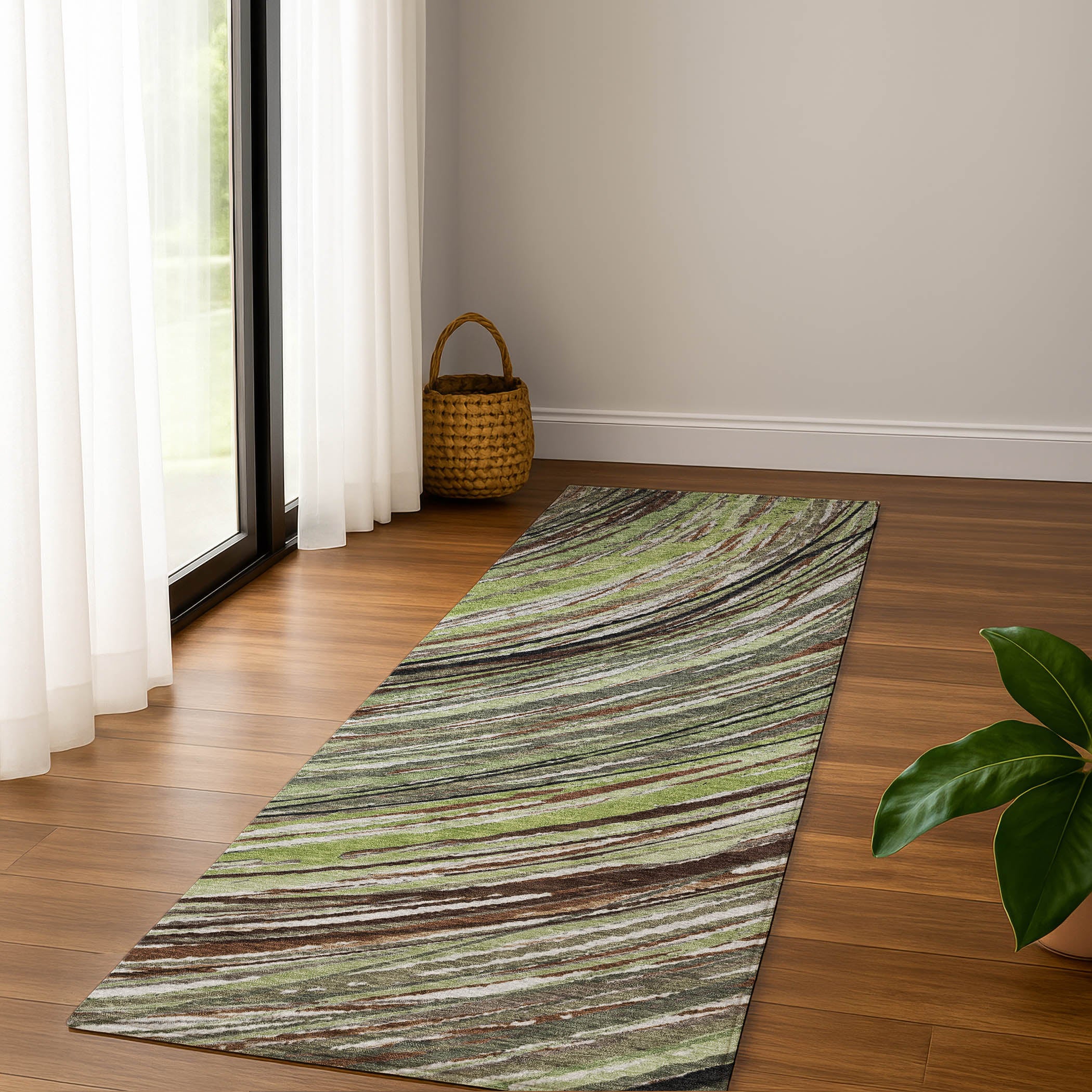 Tbilisi Machine Washable Transitional Aloe Green Rug 2'3" x 7'6" #shape_Runner