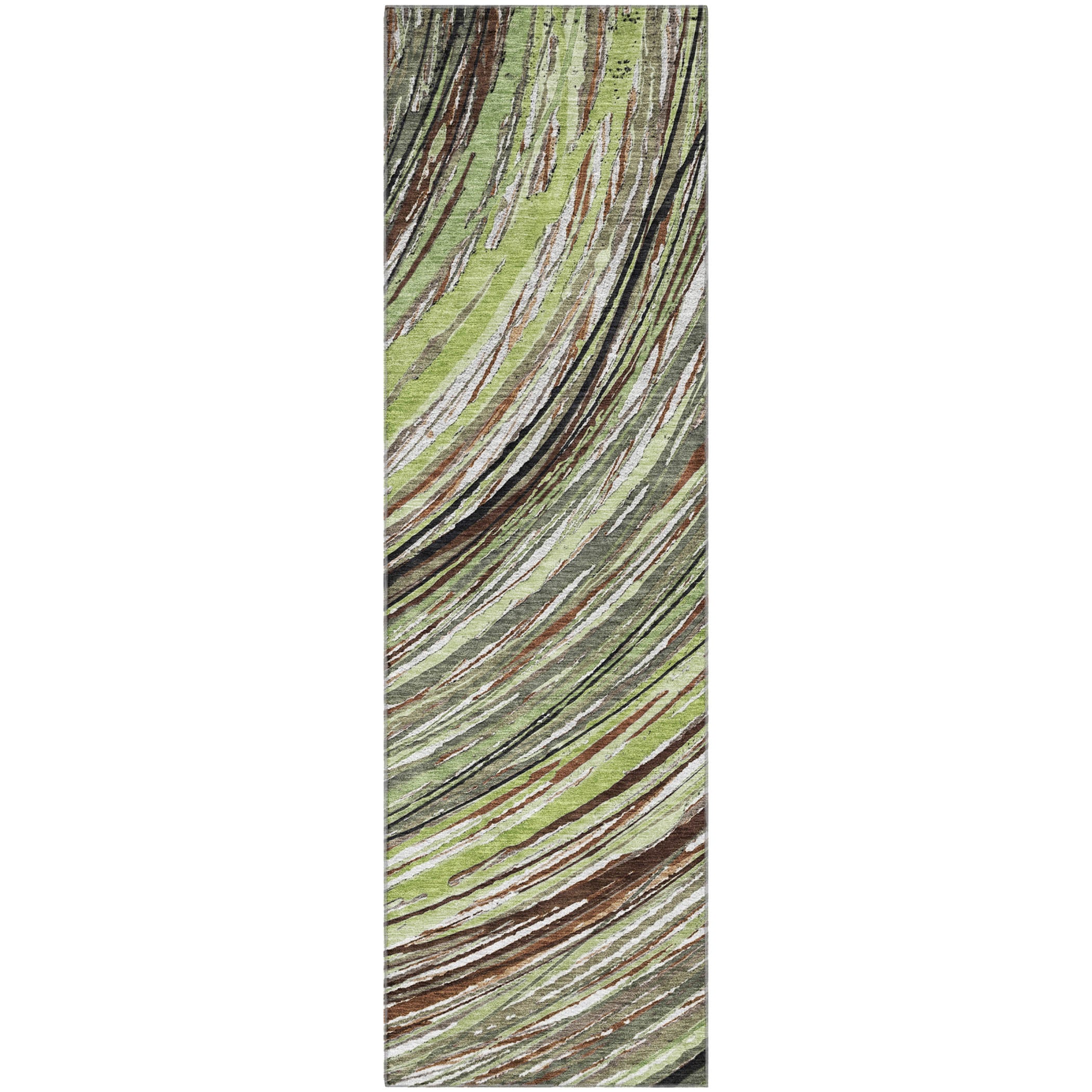 Tbilisi Machine Washable Transitional Aloe Green Rug 2'3" x 7'6" #shape_Runner