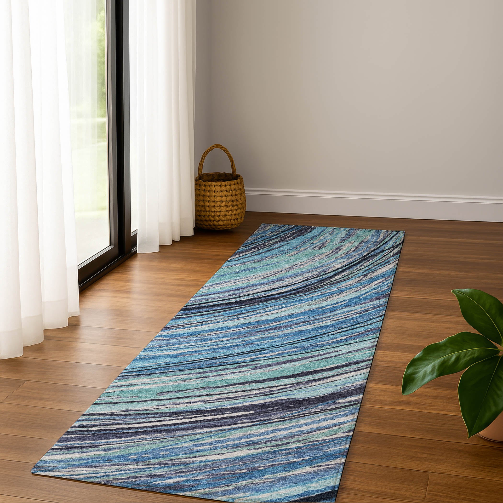 Tbilisi Machine Washable Transitional Blue Rug 2'3" x 7'6" #shape_Runner
