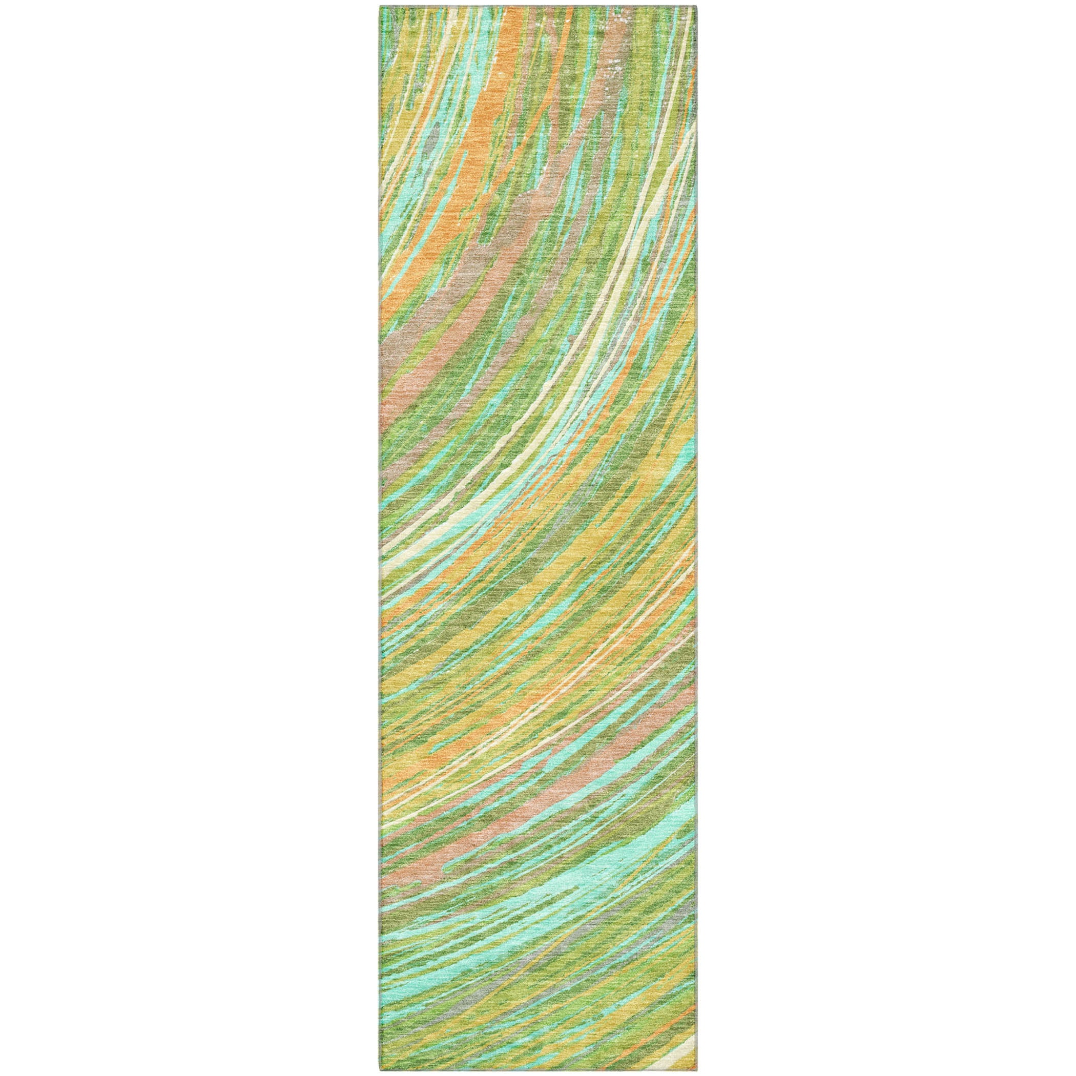 Tbilisi Machine Washable Transitional Green Rug 2'3" x 7'6" #shape_Runner
