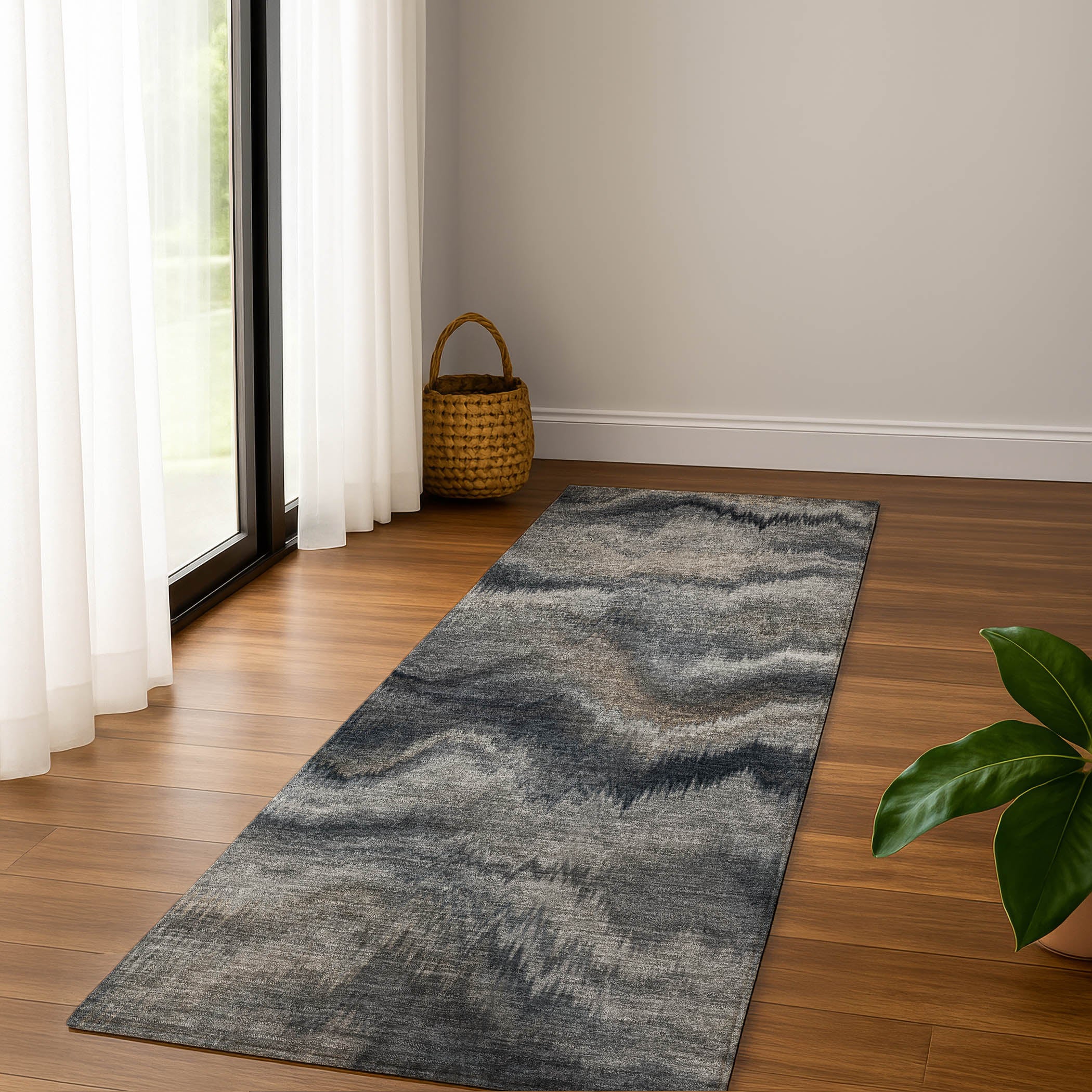 Bergen Machine Washable Transitional Gray Rug 2'3" x 7'6" #shape_Runner