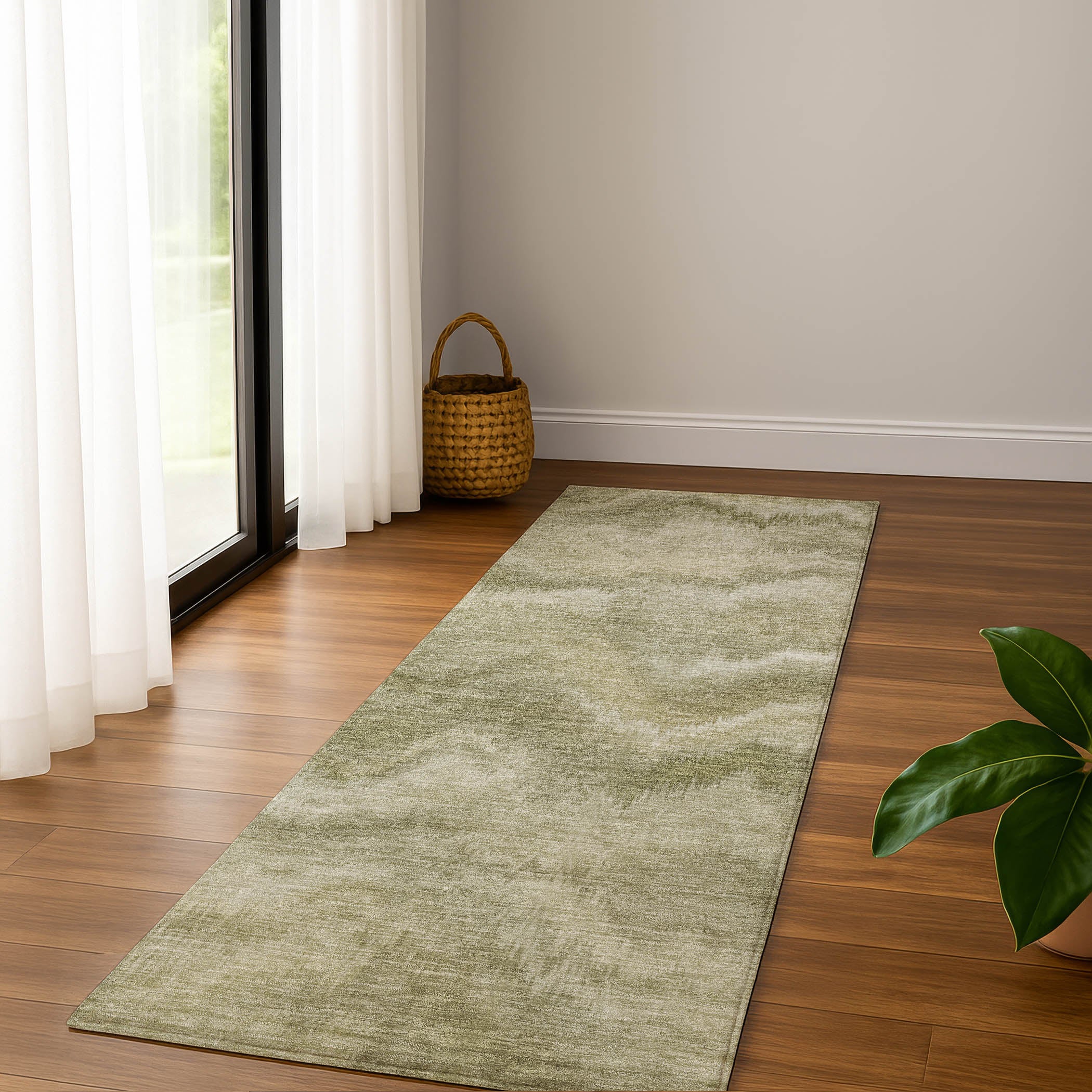 Bergen Machine Washable Transitional Sage Green Rug 2'3" x 7'6" #shape_Runner