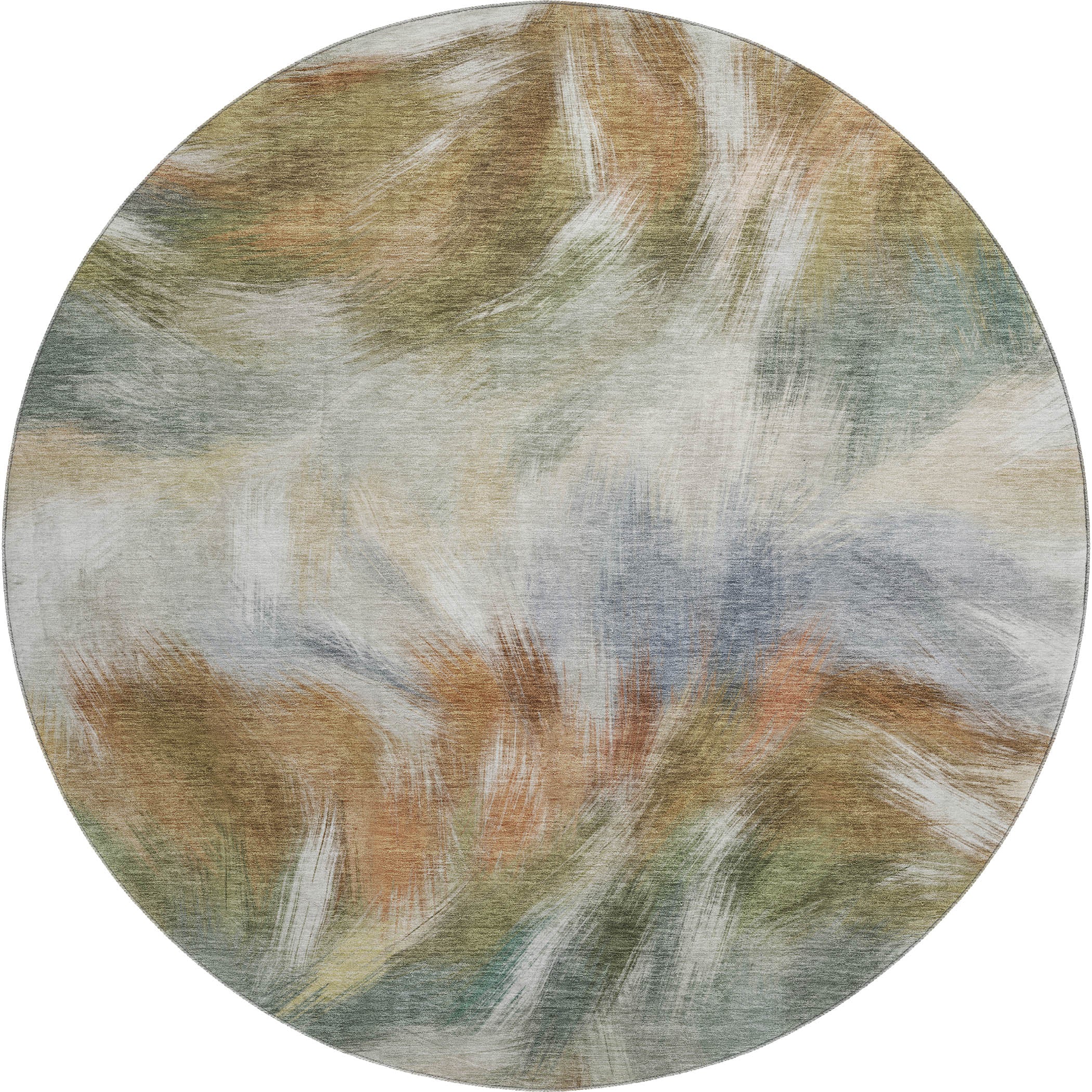 Split Machine Washable Transitional Beige Brown Rug 8' x 8' #shape_Round