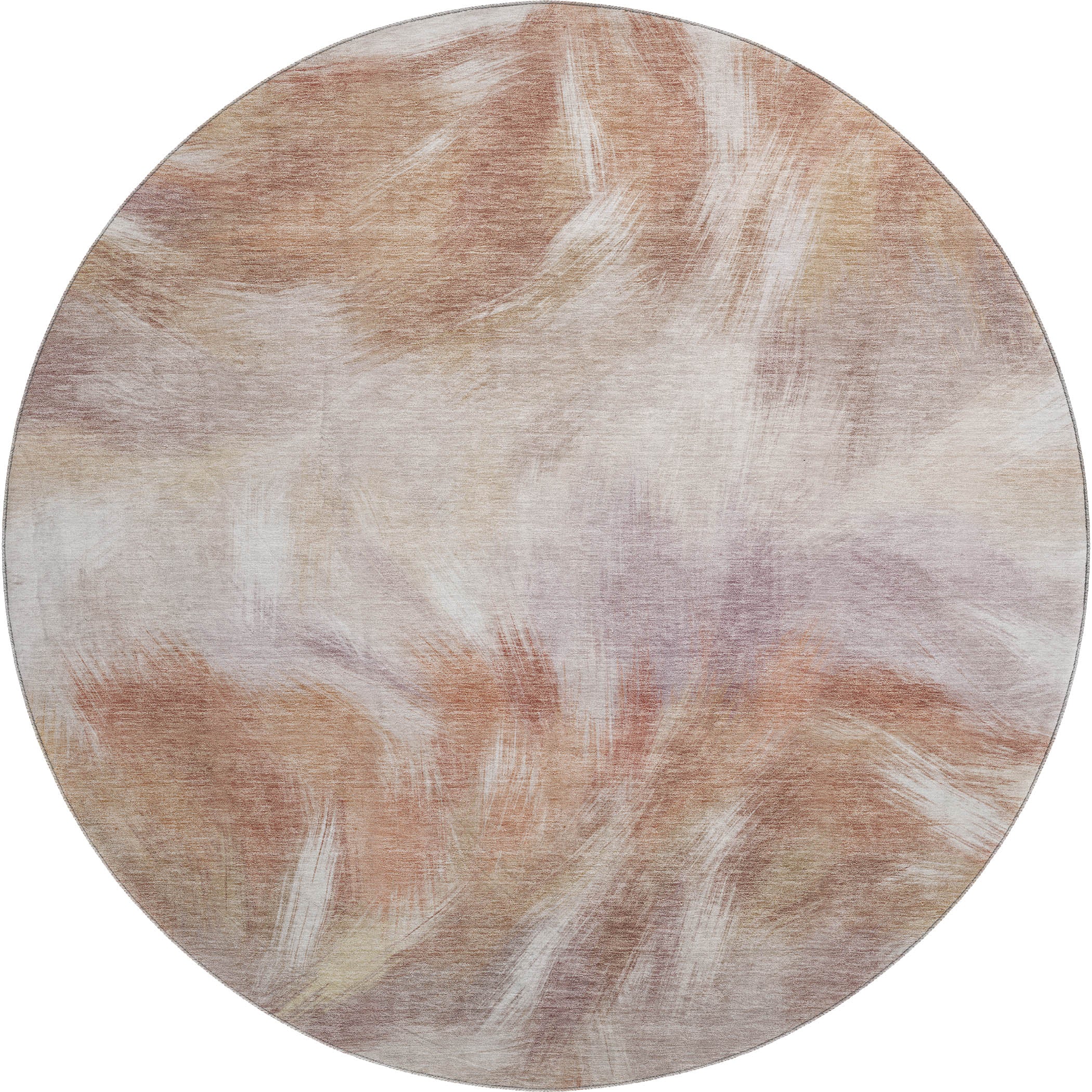 Split Machine Washable Transitional Copper Orange Rug 8' x 8' #shape_Round