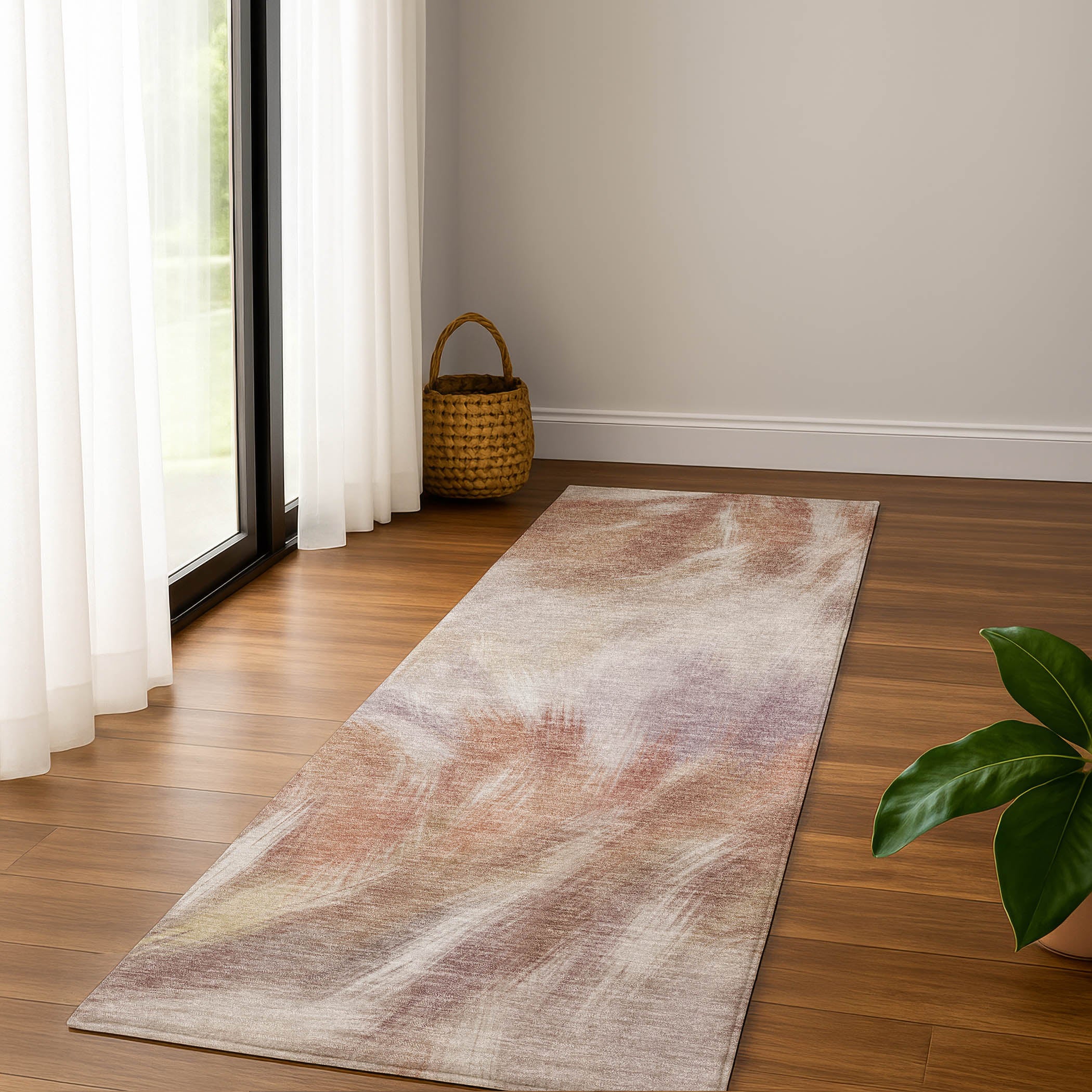 Split Machine Washable Transitional Copper Orange Rug 2'3" x 7'6" #shape_Runner