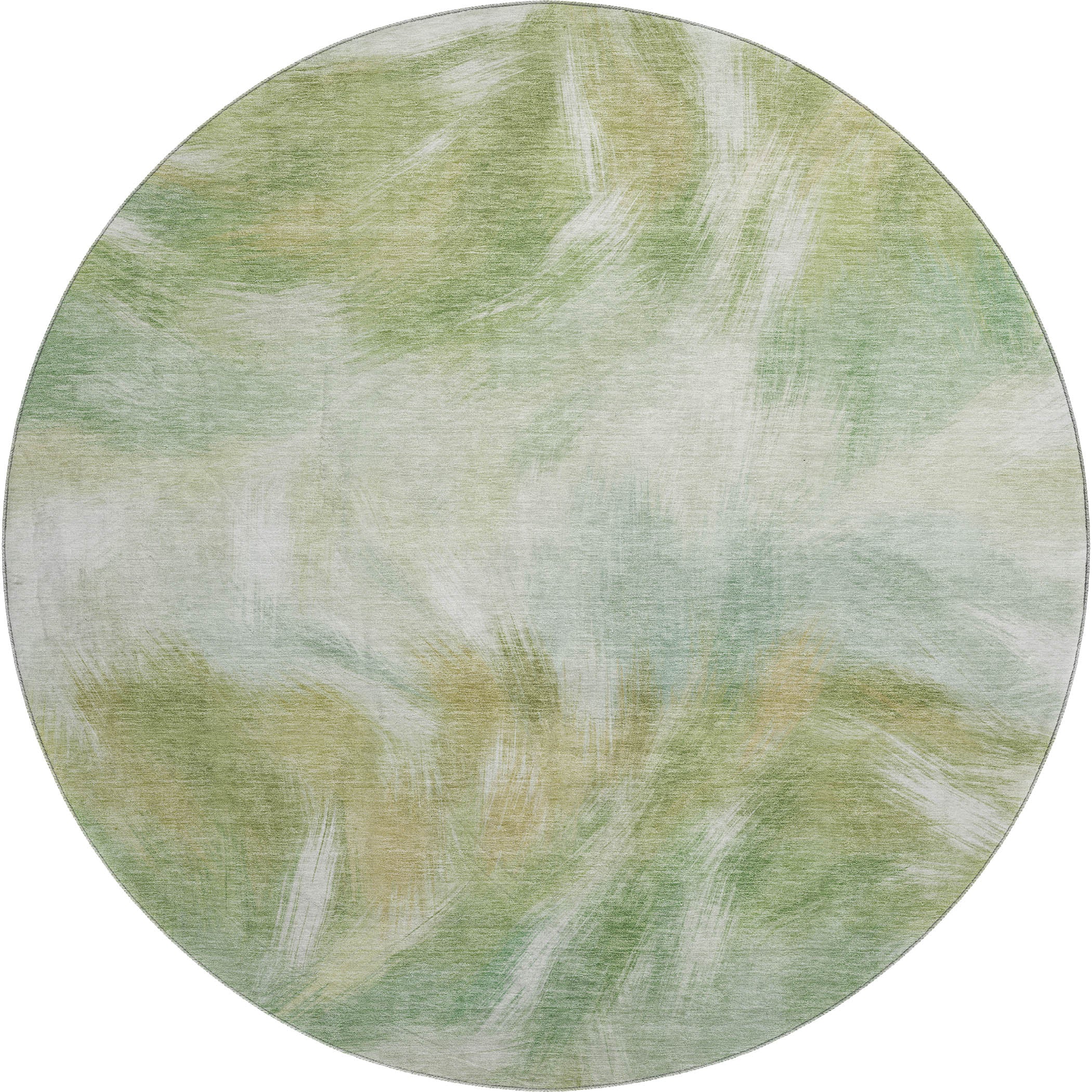 Split Machine Washable Transitional Green Rug 8' x 8' #shape_Round