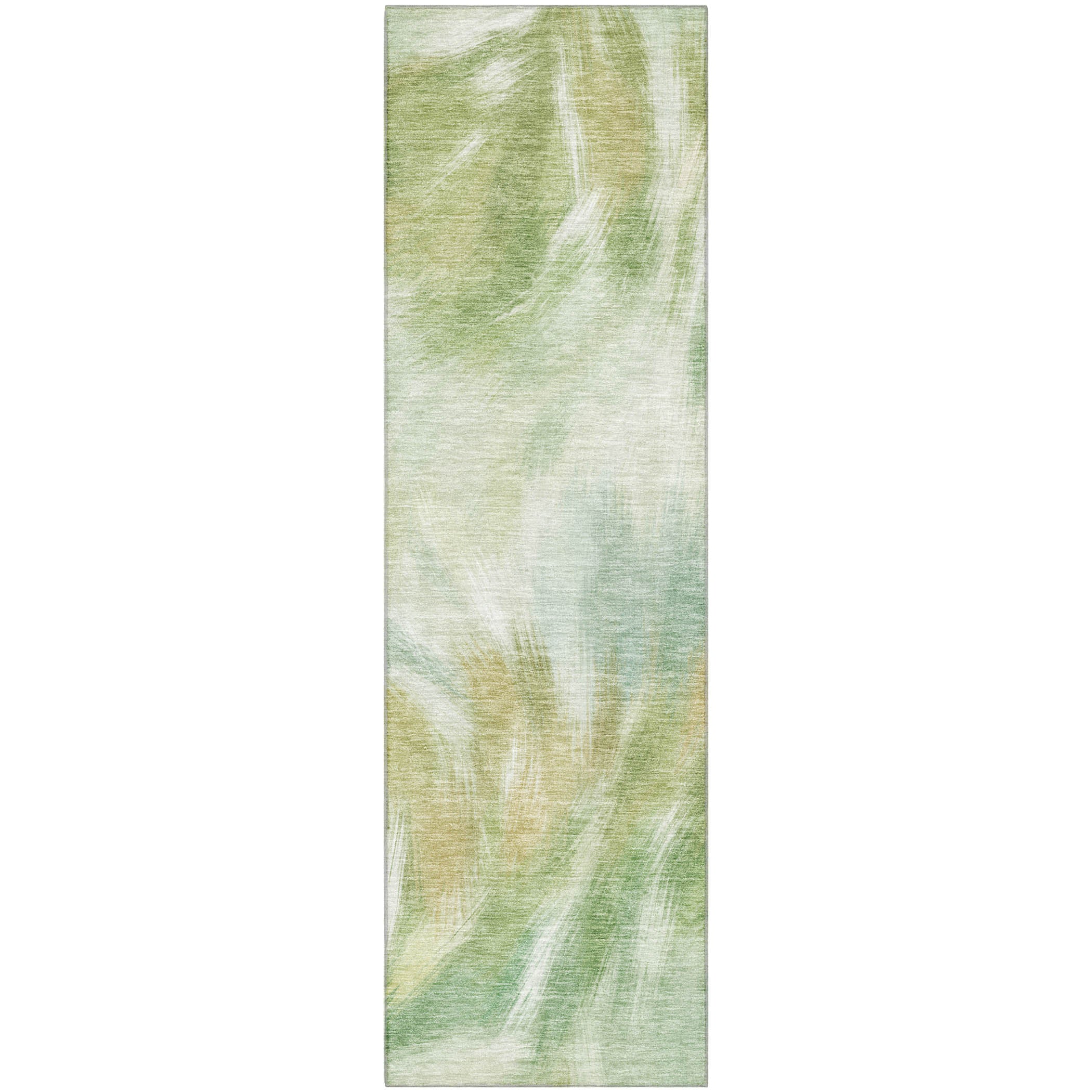 Split Machine Washable Transitional Green Rug 2'3" x 7'6" #shape_Runner