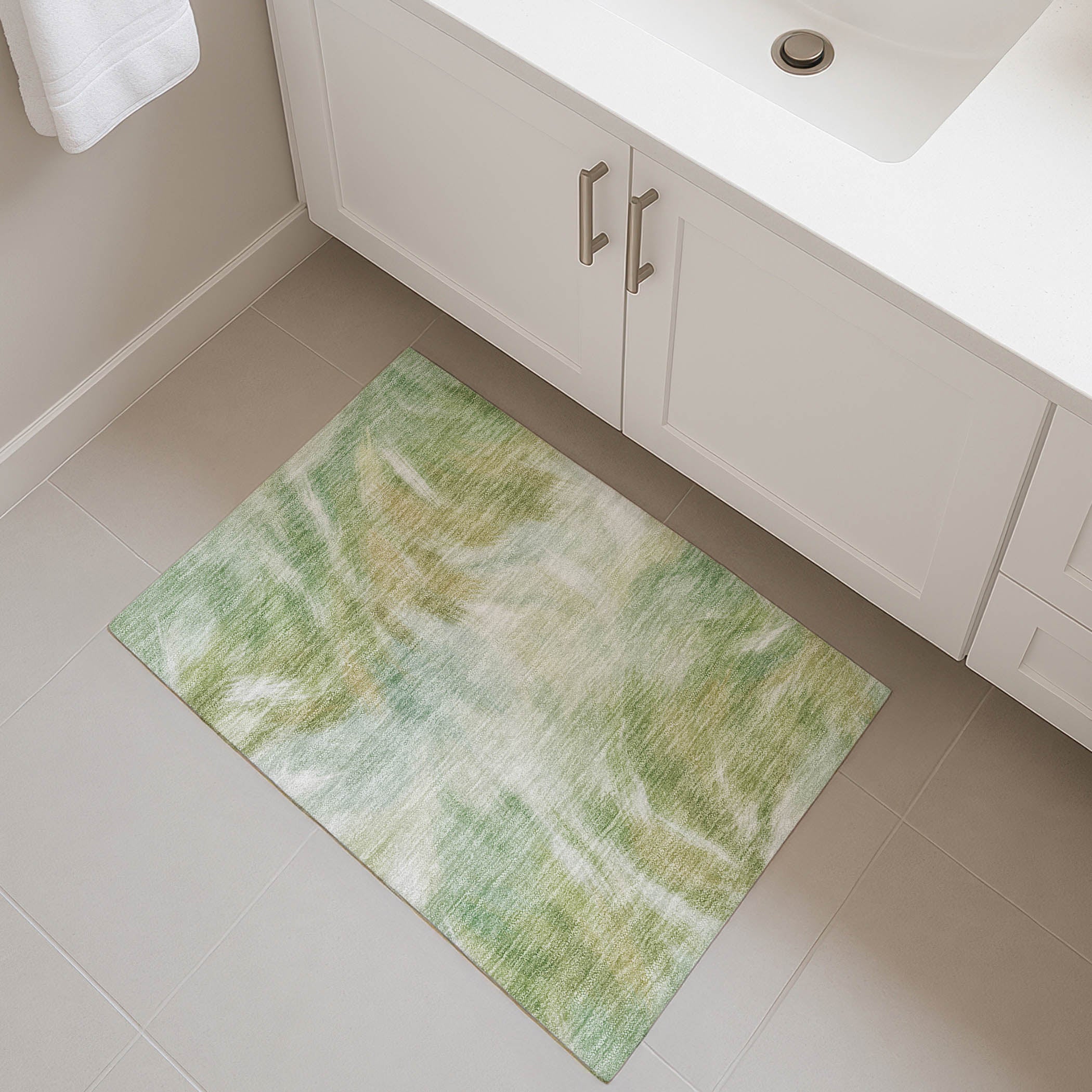 Split Machine Washable Transitional Green Rug 1'8" x 2'6" #shape_Rectangle