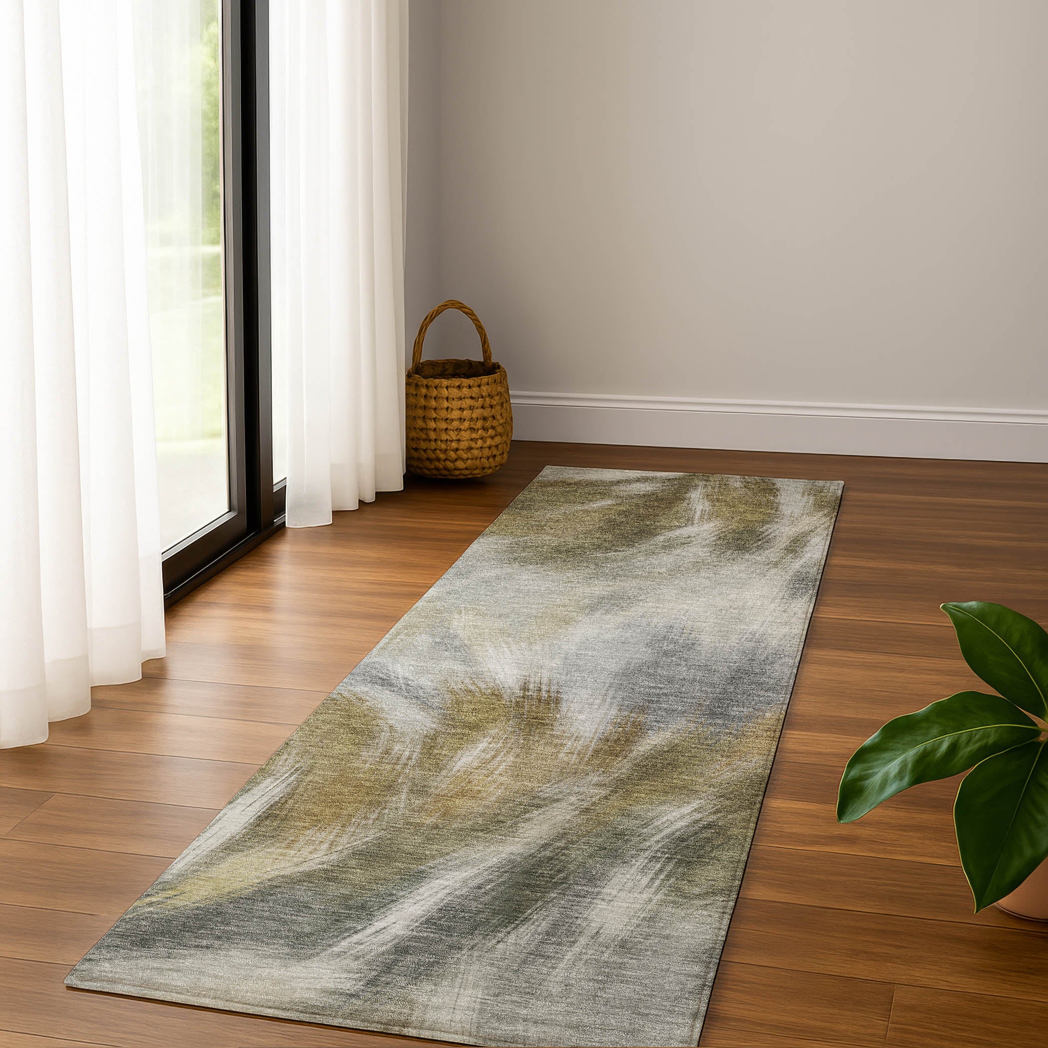 Split Machine Washable Transitional Pewter Gray Rug 2'3" x 7'6" #shape_Runner