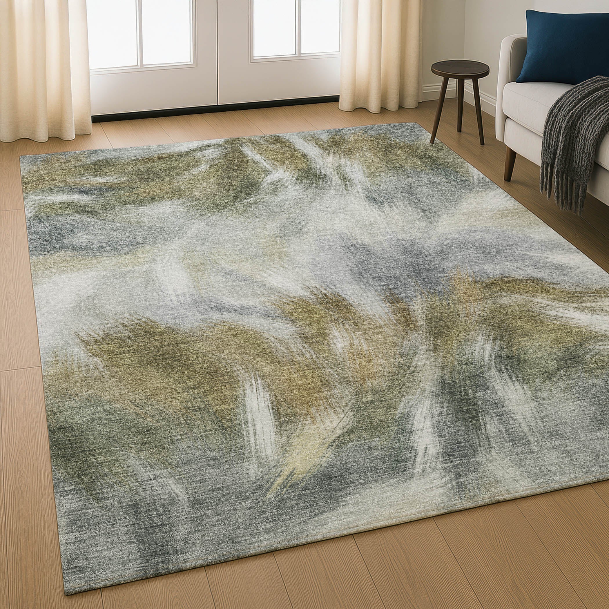 Split Machine Washable Transitional Pewter Gray Rug 2'6" x 3'10" #shape_Rectangle